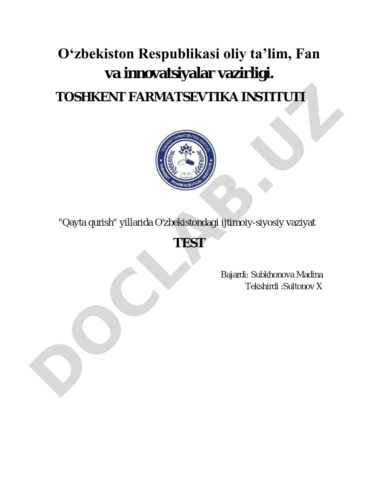 Qayta qurish yillarida O'zbekistondagi ijtimoiy-siyosiy vaziyat