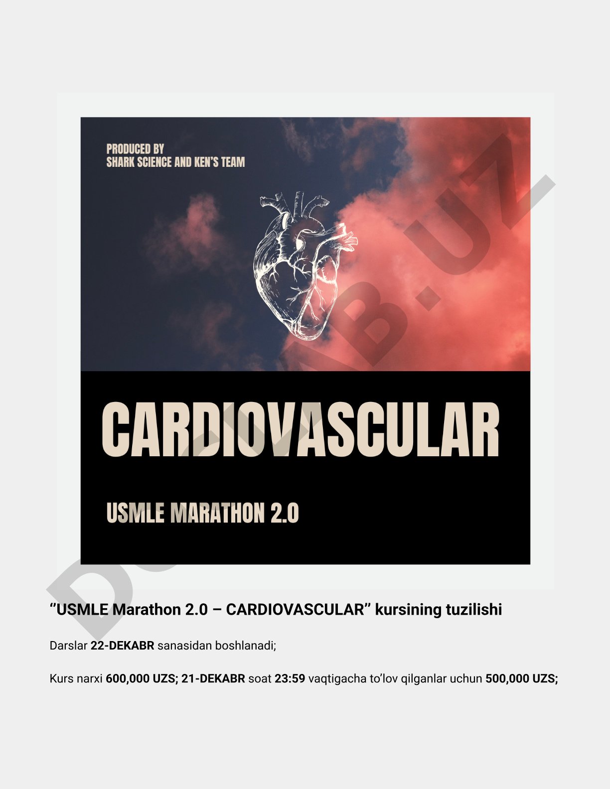 USMLE Marathon 2.0 – CARDIOVASCULAR kursining tuzilishi