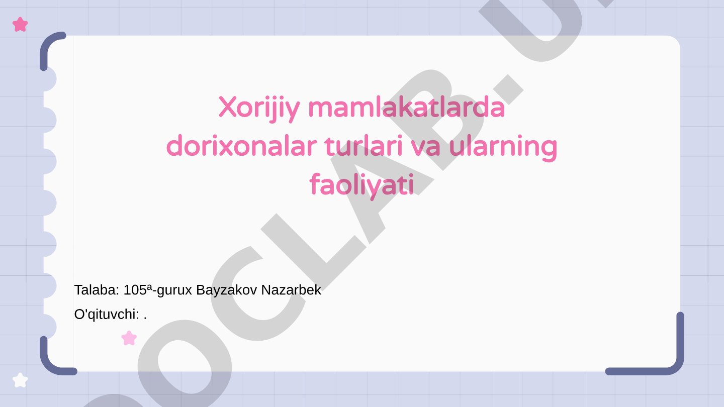 Xorijiy mamlakatlarda dorixonalar turlari va ularning faoliyati