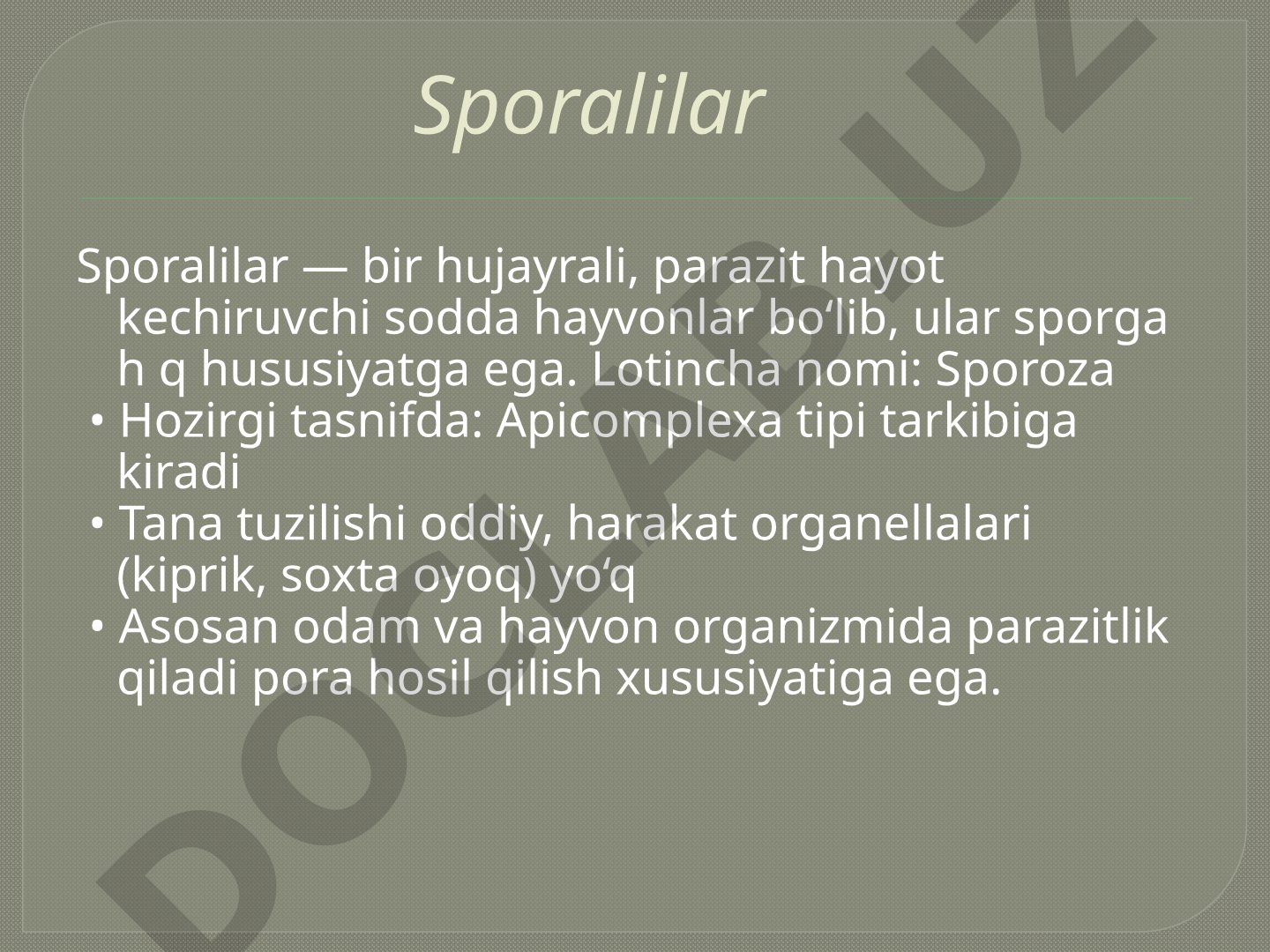 Sporalilar va bezgak paraziti