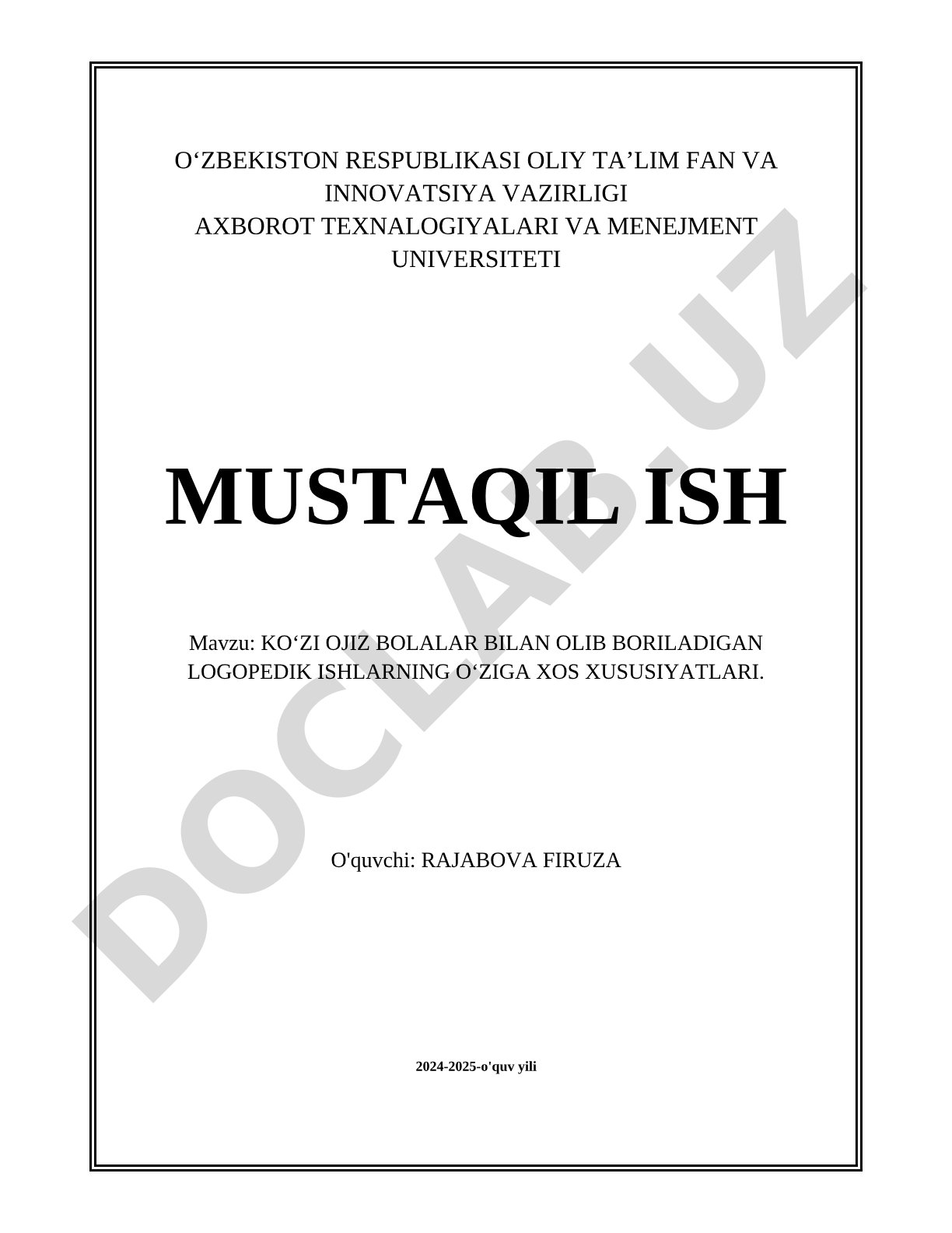 Koʻzi ojiz bolalar bilan olib boriladigan logopedik ishlarning oʻziga xos xususiyatlari