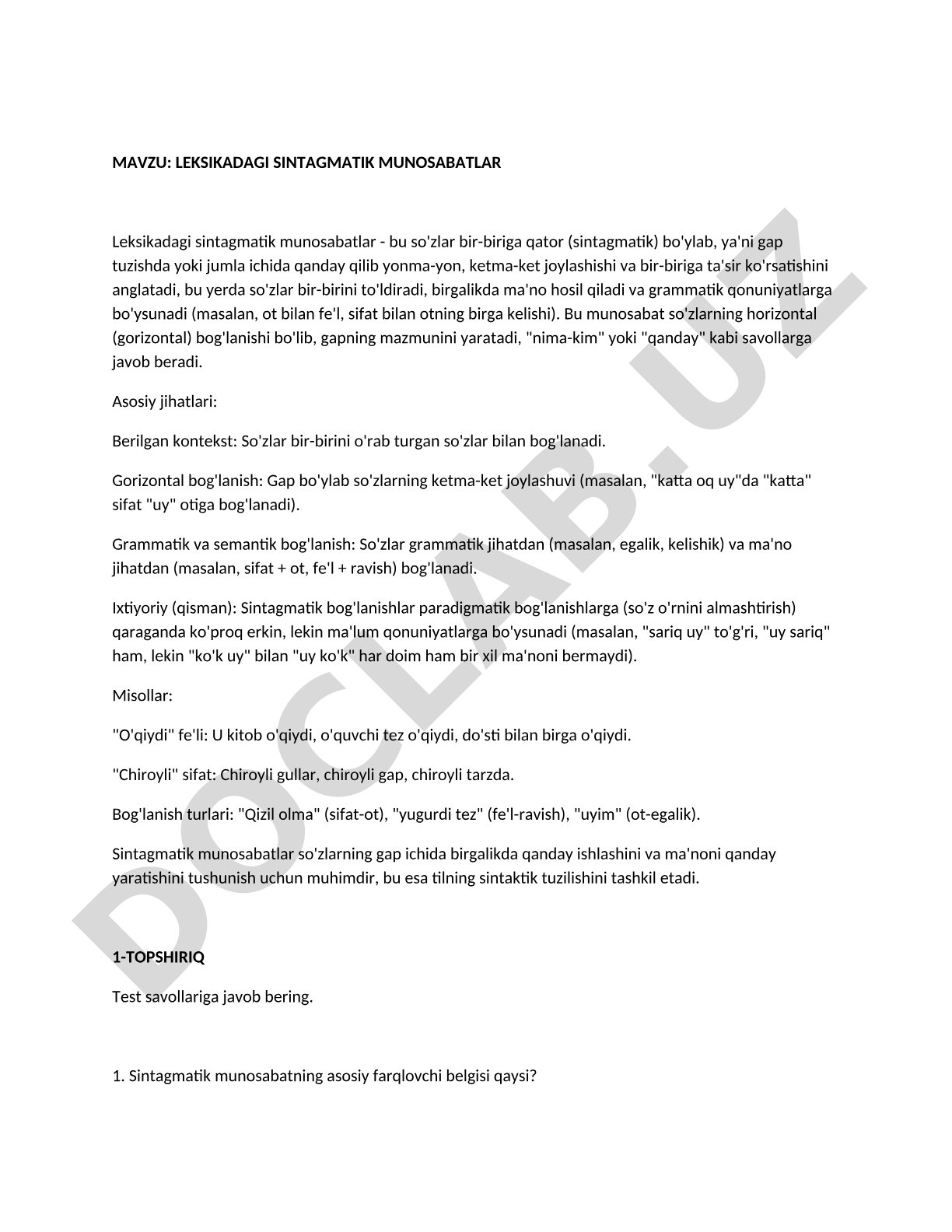 Leksikadagi sintagmatik munosabatlar