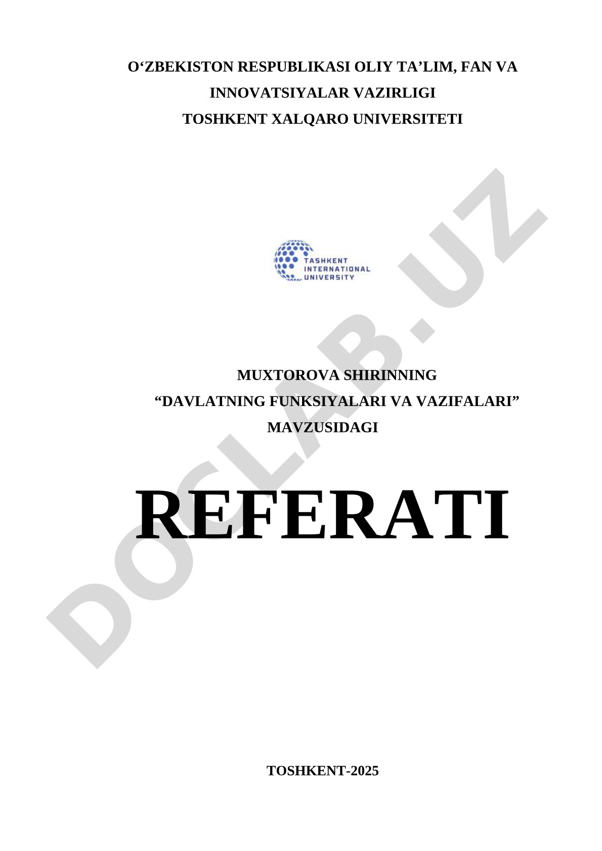 Davlatning funksiyalari va vazifalari