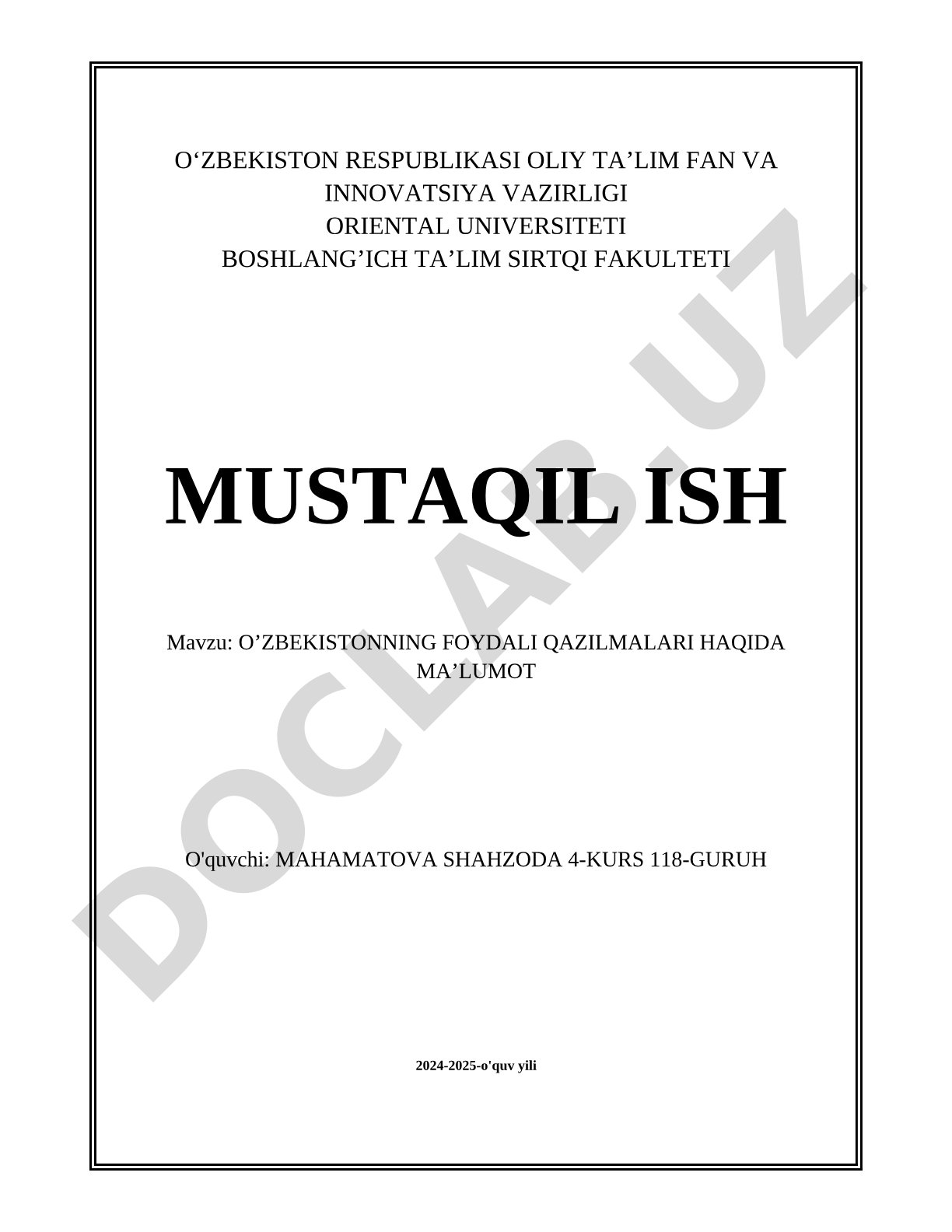 O'zbekistonning foydali qazilmalari