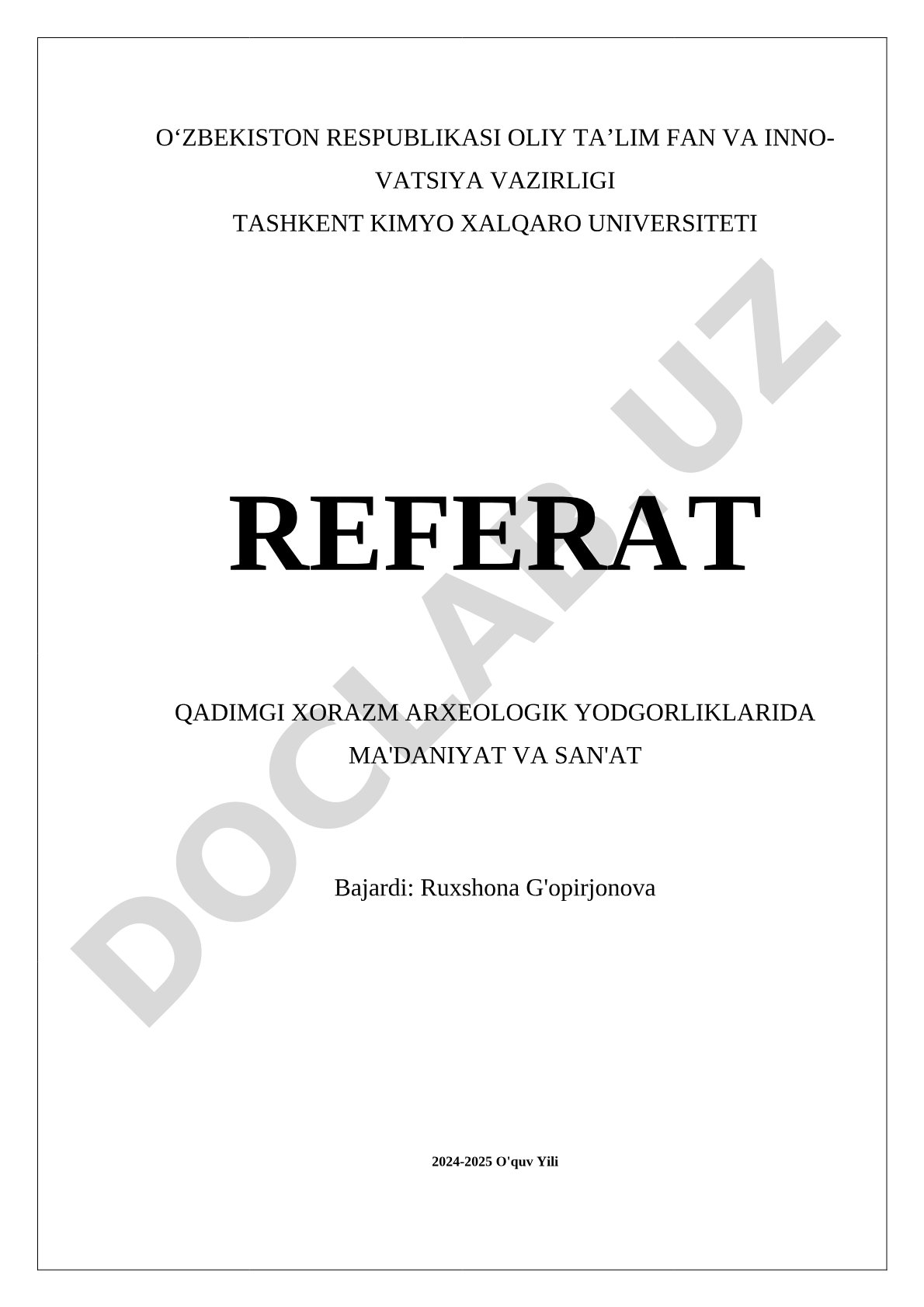 Qadimgi Xorazm arxeologik yodgorliklarida madaniyat va san'at