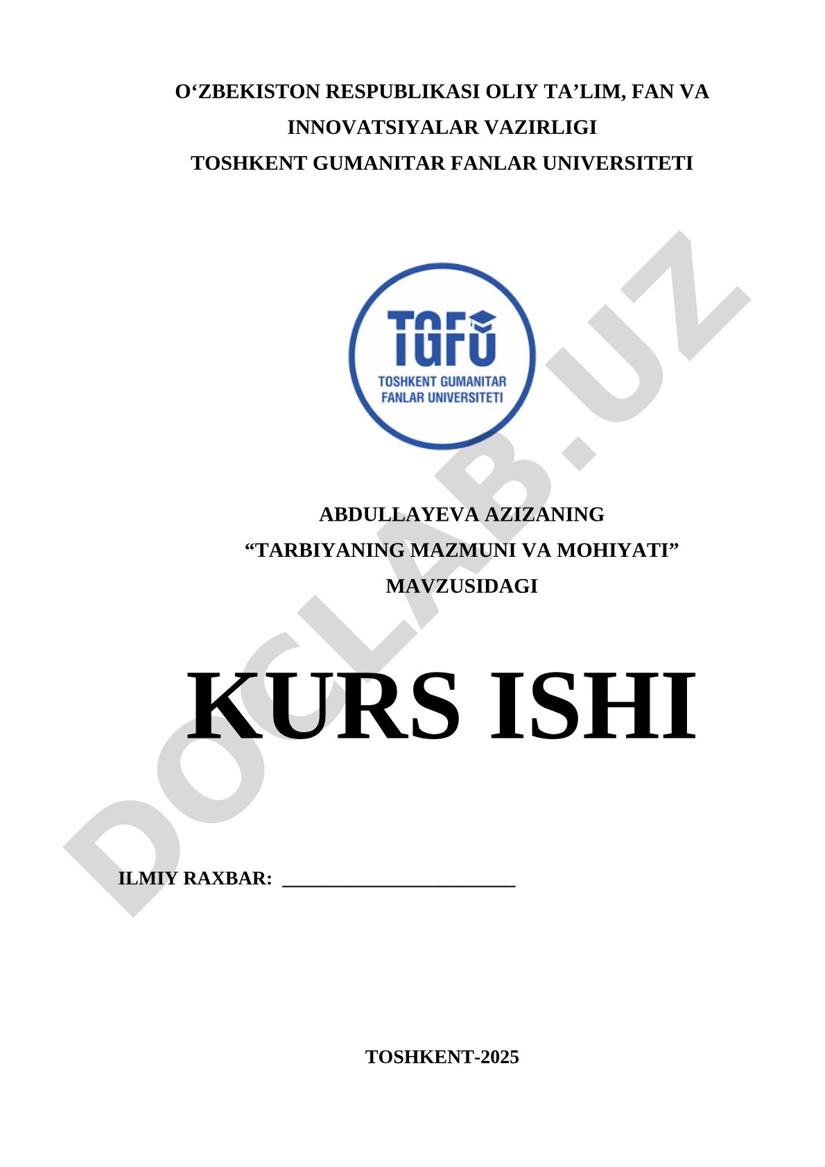 Tarbiyaning mazmuni va mohiyati