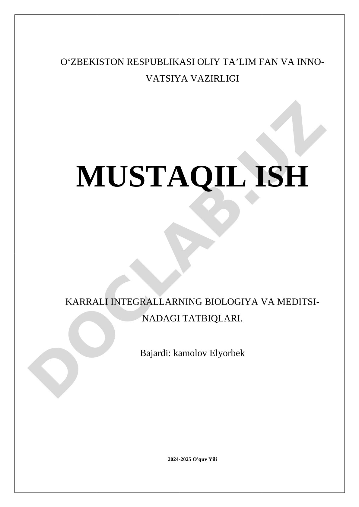 Karrali integrallarning biologiya va meditsinadagi tatbiqlari