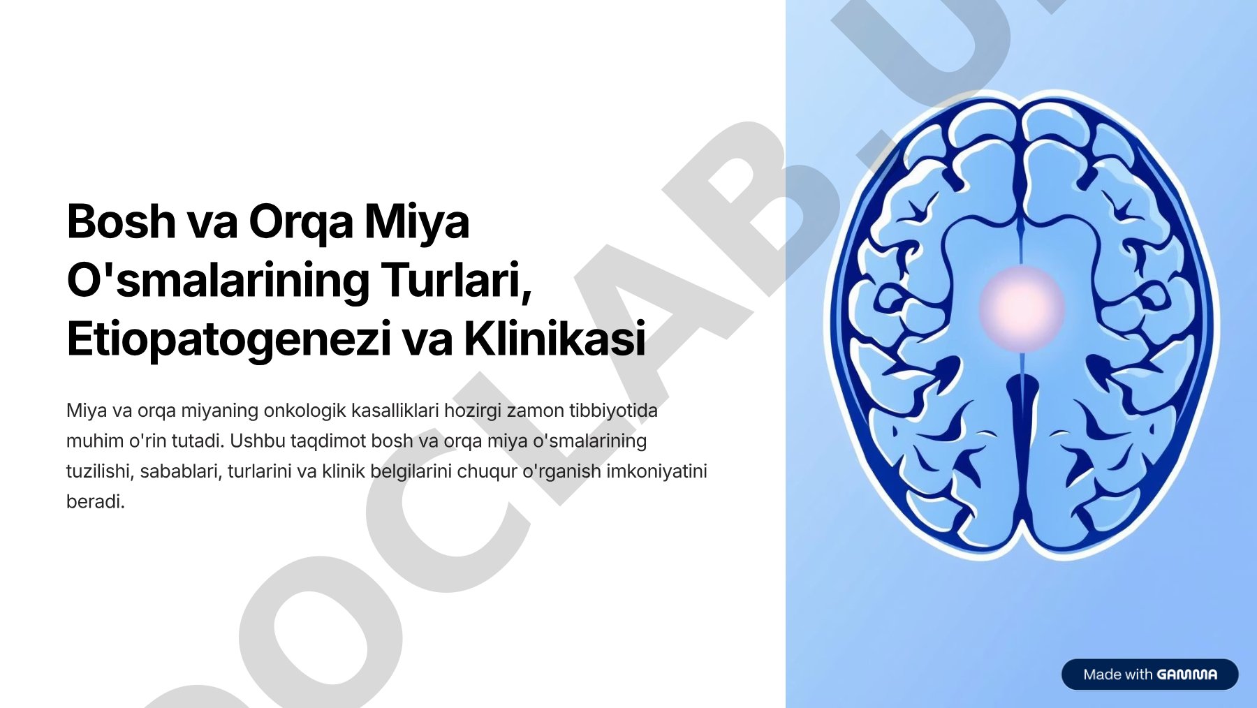 Bosh va Orqa Miya O'smalarining Turlari, Etiopatogenezi va Klinikasi