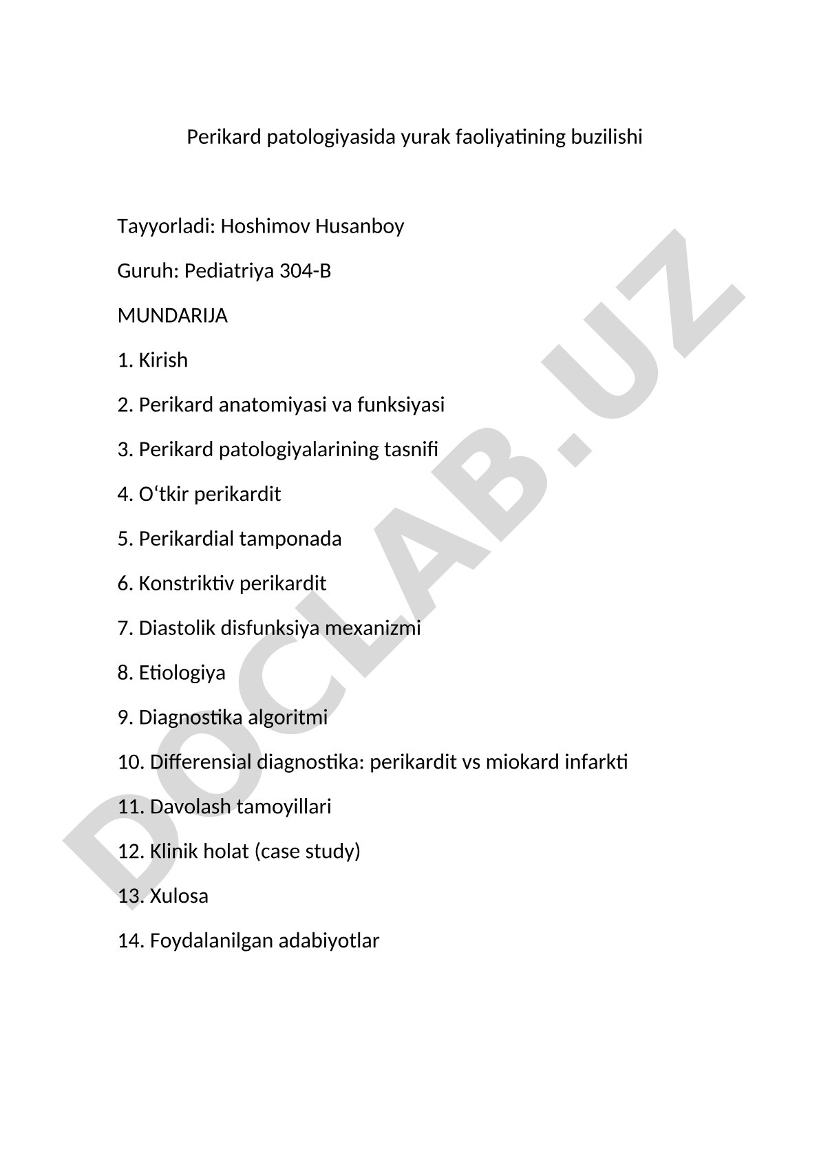 Perikard patologiyasida yurak faoliyatining buzilishi
