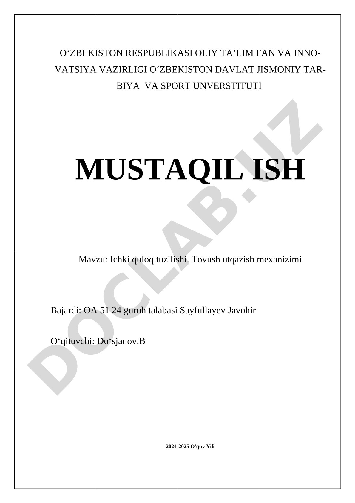 Ichki quloq tuzilishi. Tovush utqazish mexanizimi