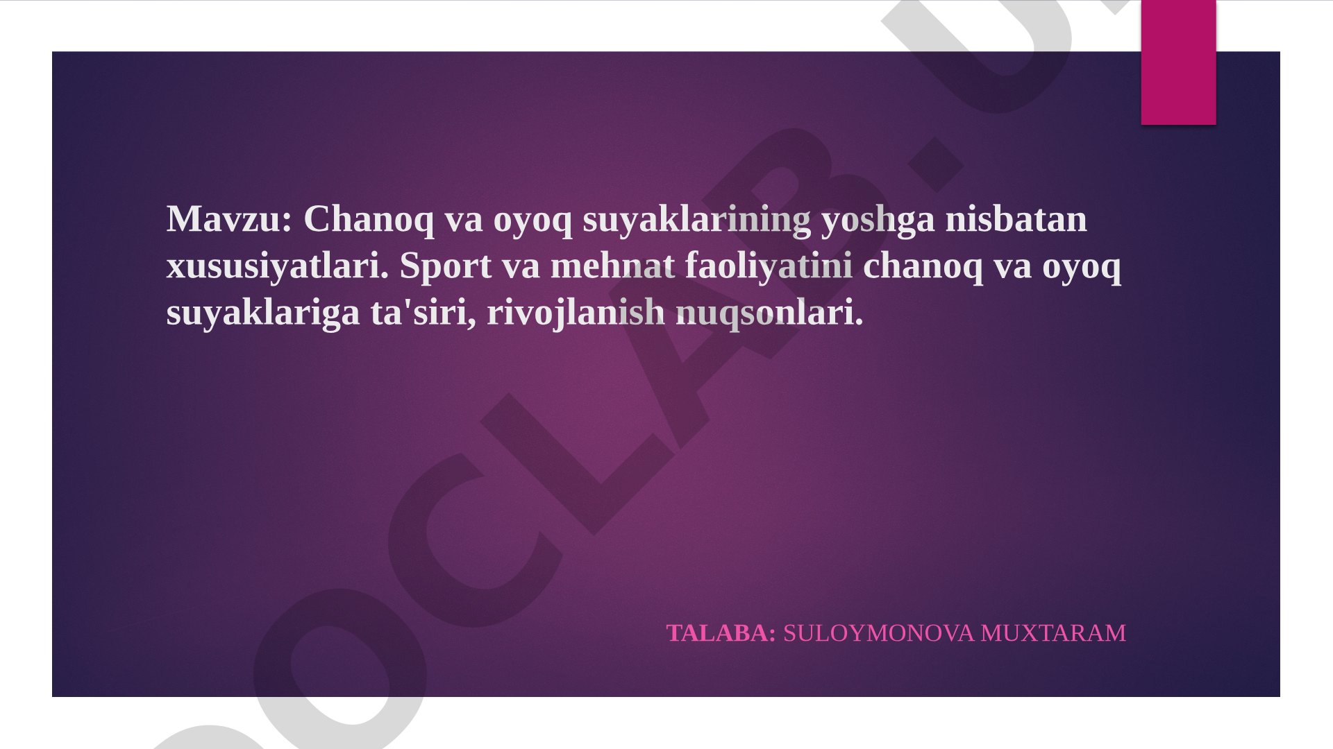 Chanoq va oyoq suyaklarining yoshga nisbatan xususiyatlari va sport-mehnat ta'siri