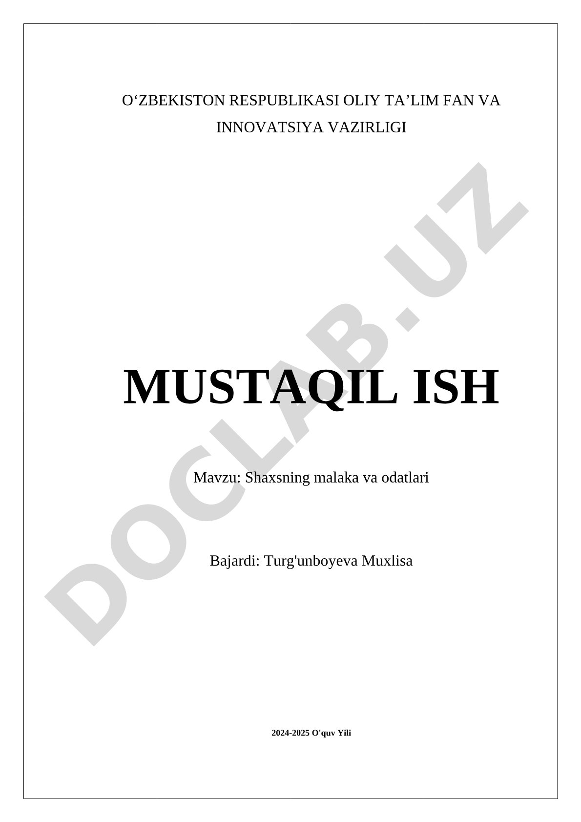 Shaxsning malaka va odatlari