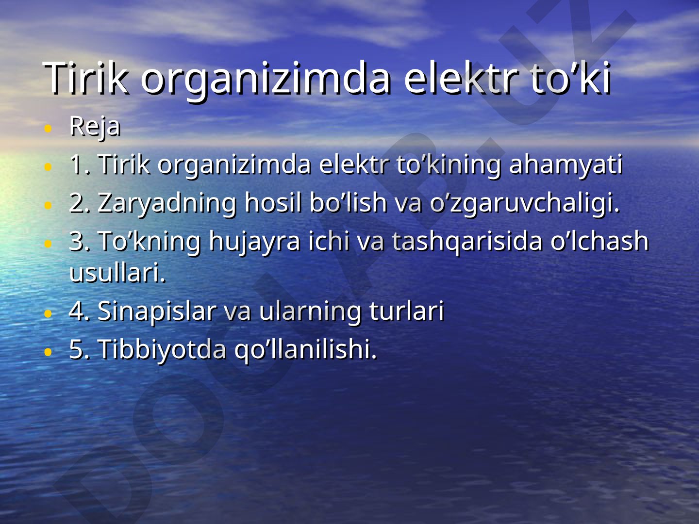 Tirik organizmda elektr to'kining ahamiyati va tibbiyotda qo'llanilishi