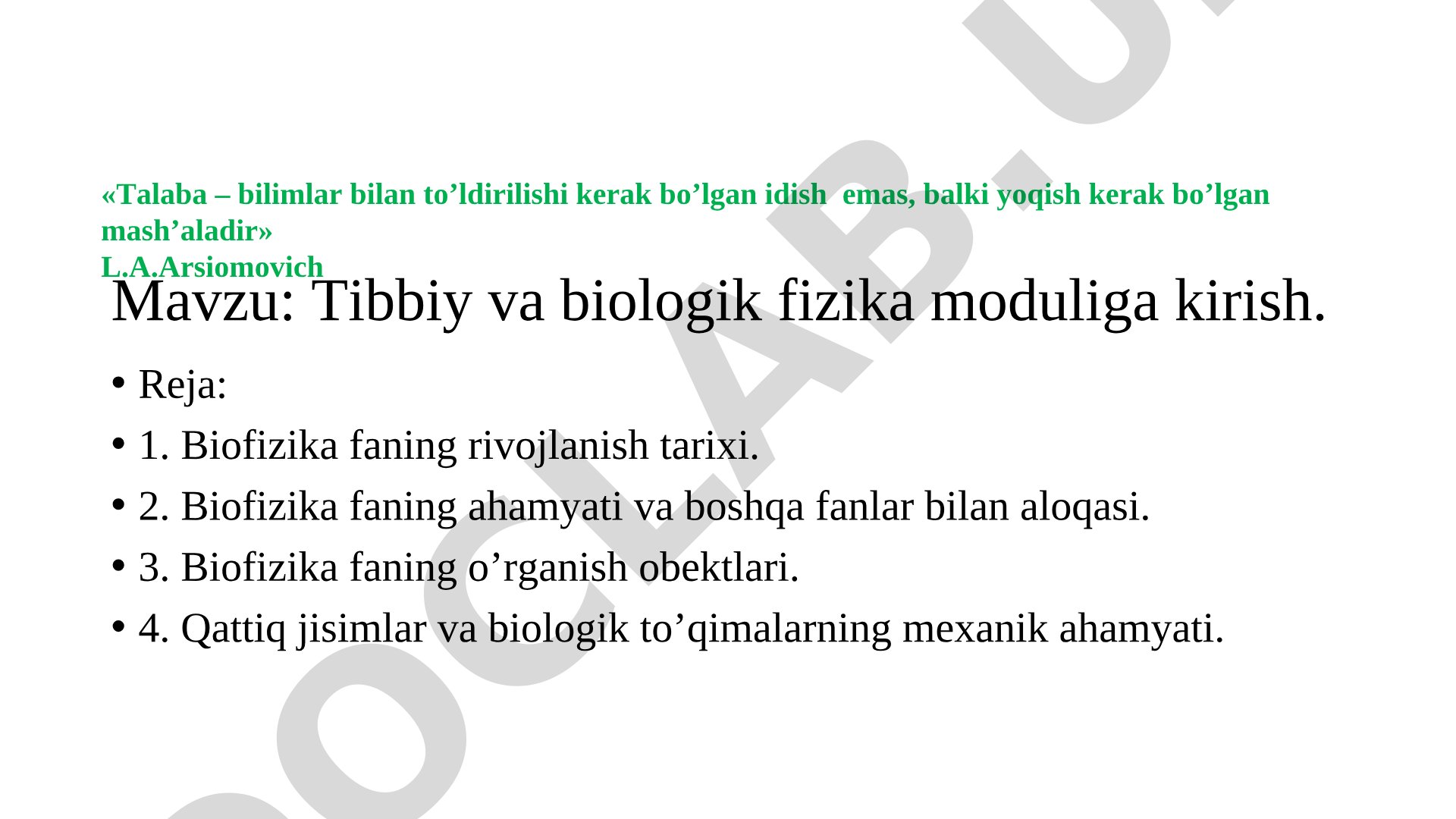 Tibbiy va biologik fizika moduliga kirish