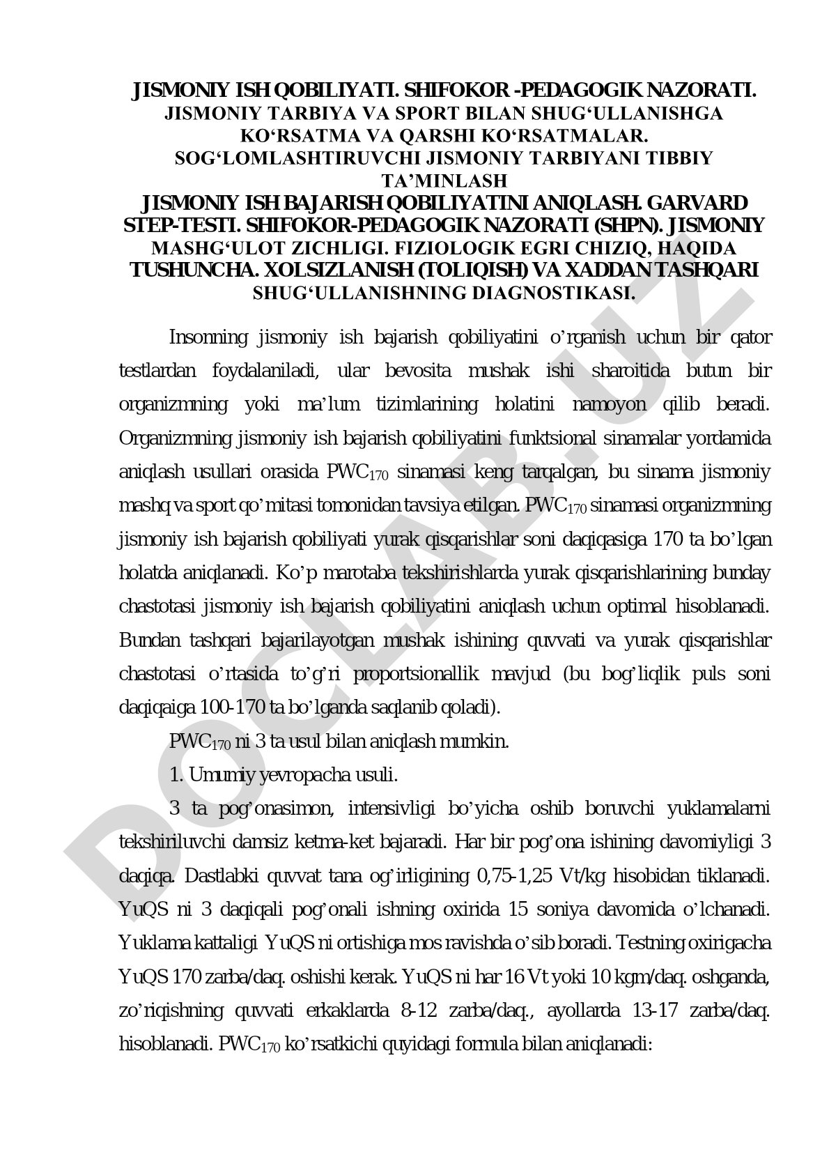 Jismoniy ish qobiliyati va shifokor-pedagogik nazorati