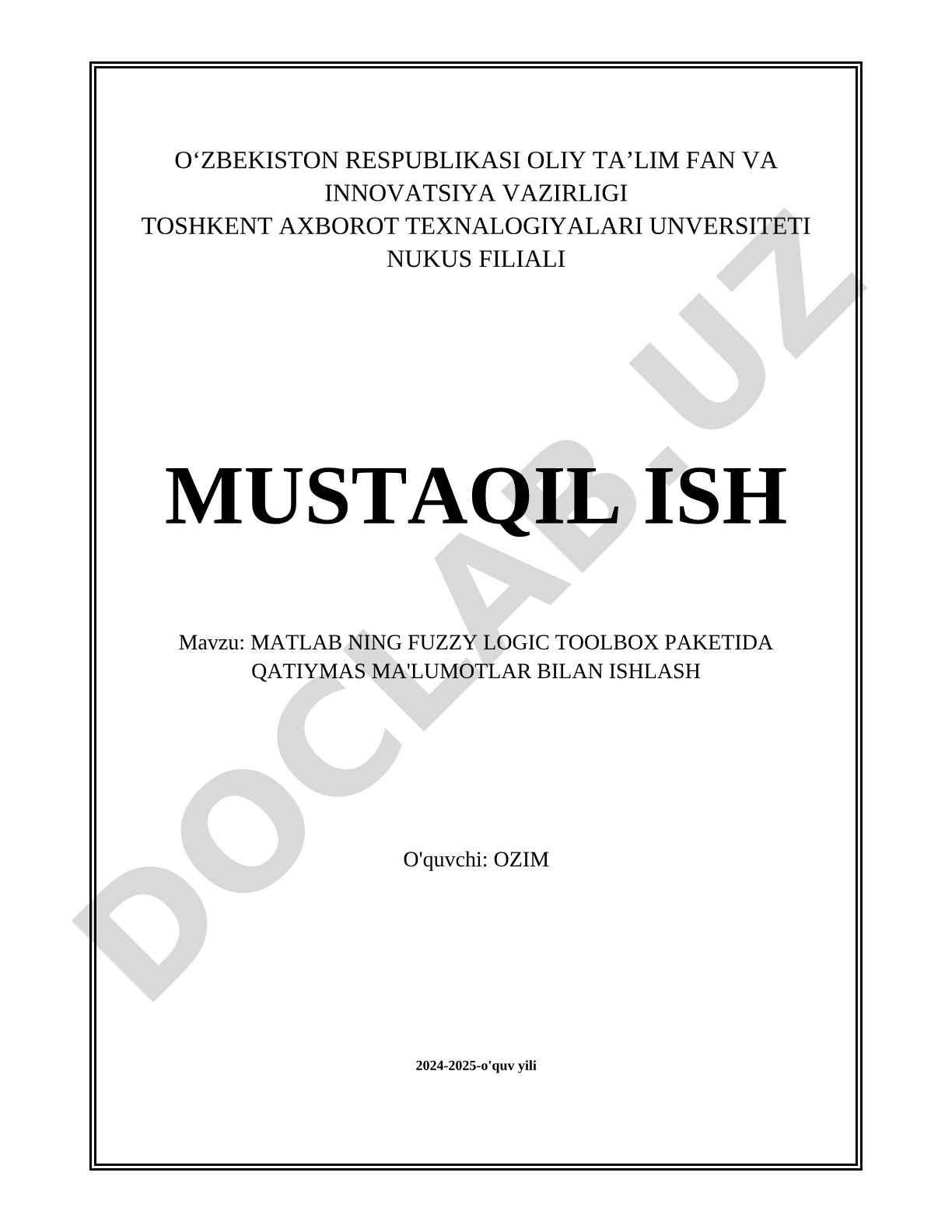 MATLAB NING FUZZY LOGIC TOOLBOX PAKETIDA QATIYMAS MA'LUMOTLAR BILAN ISHLASH