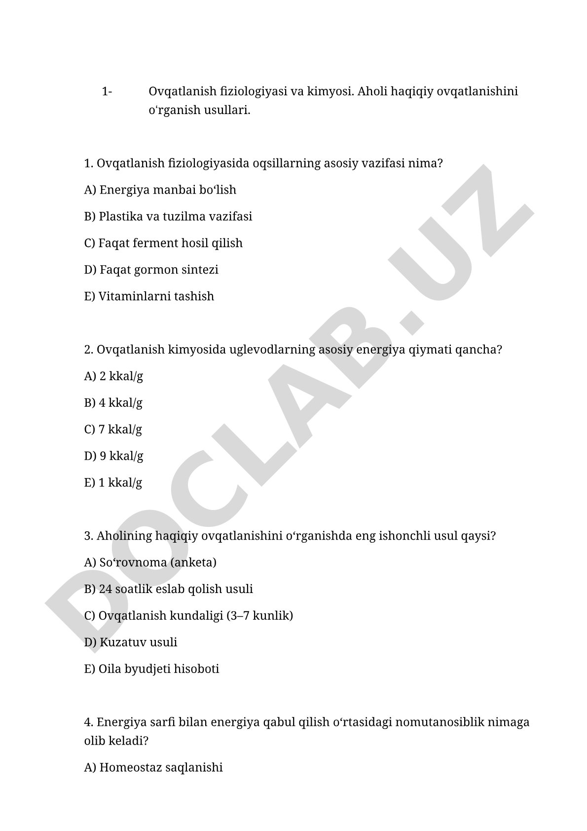 Ovqatlanish fiziologiyasi va kimyosi