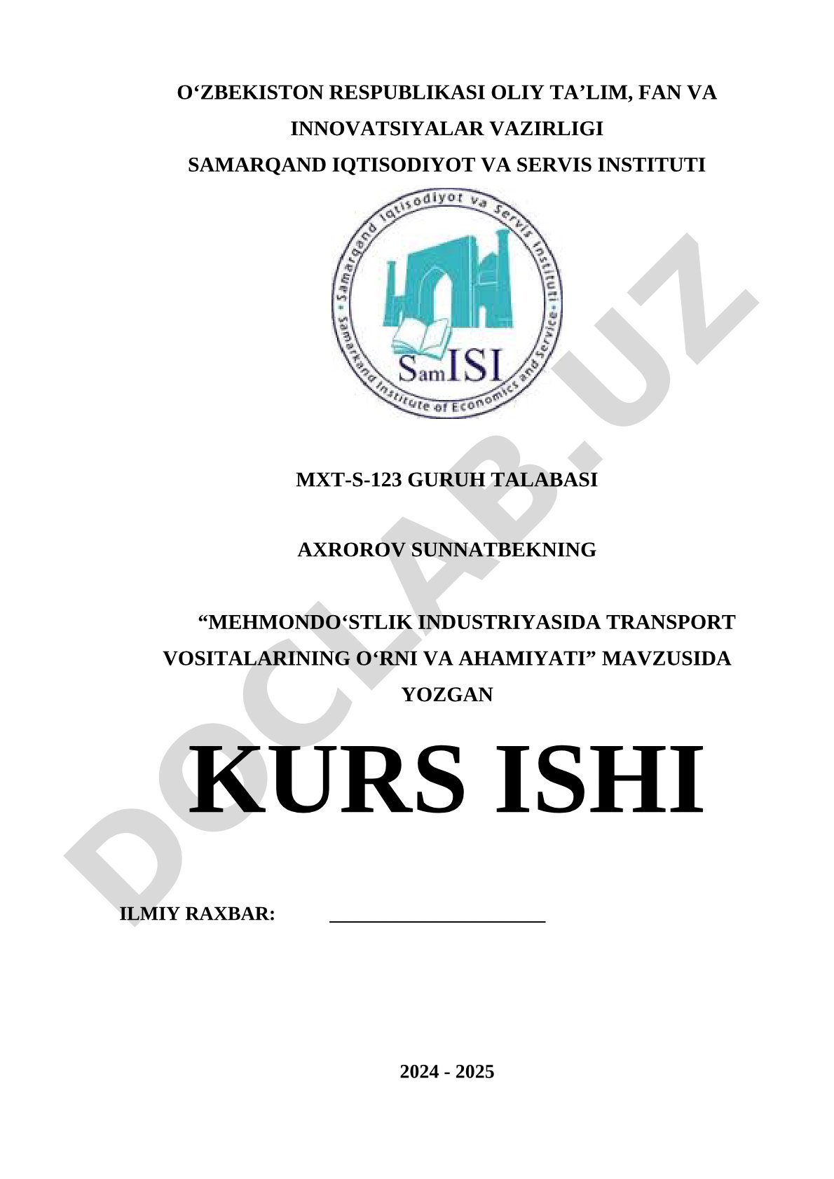 Mehmondoʻstlik industriyasida transport vositalarining oʻrni va ahamiyati