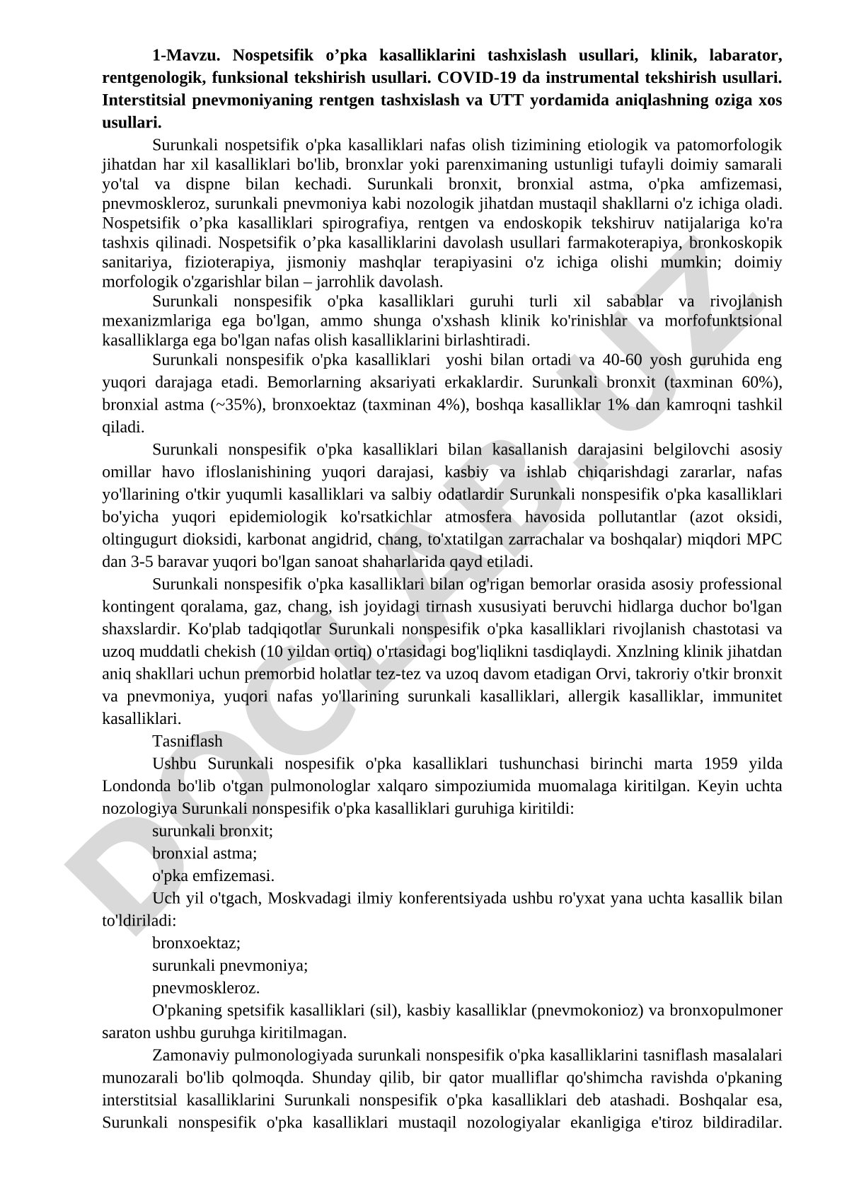 Nospetsifik o'pka kasalliklarini tashxislash usullari