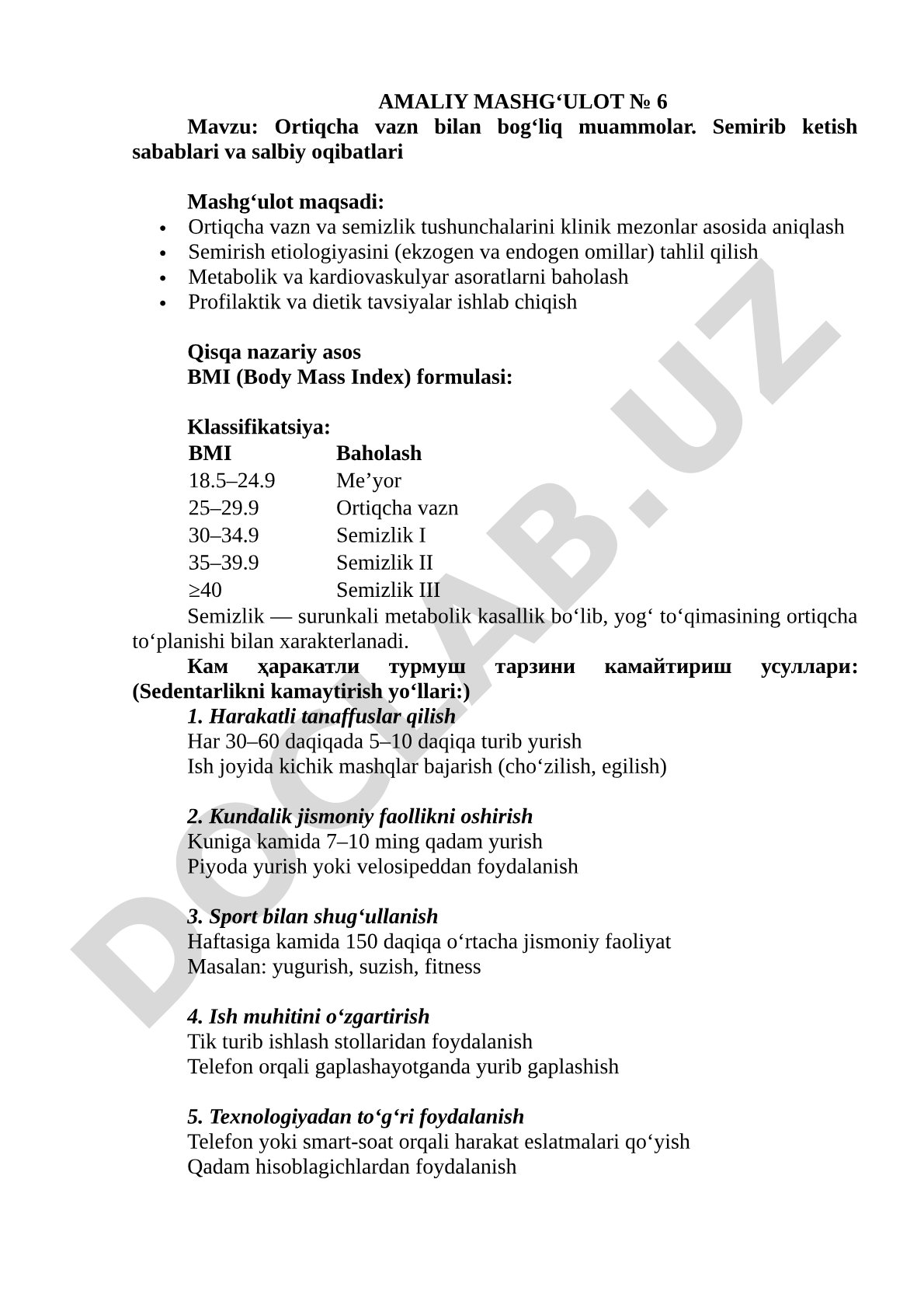 Ortiqcha vazn bilan bog‘liq muammolar. Semirib ketish sabablari va salbiy oqibatlari