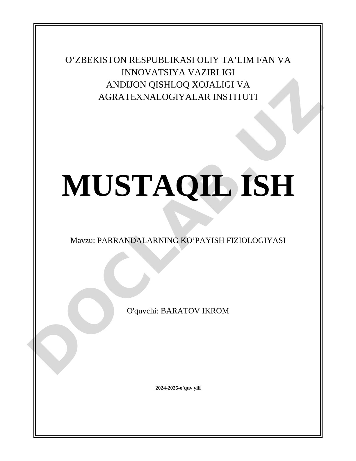 Parrandalarning ko'payish fiziologiyasi