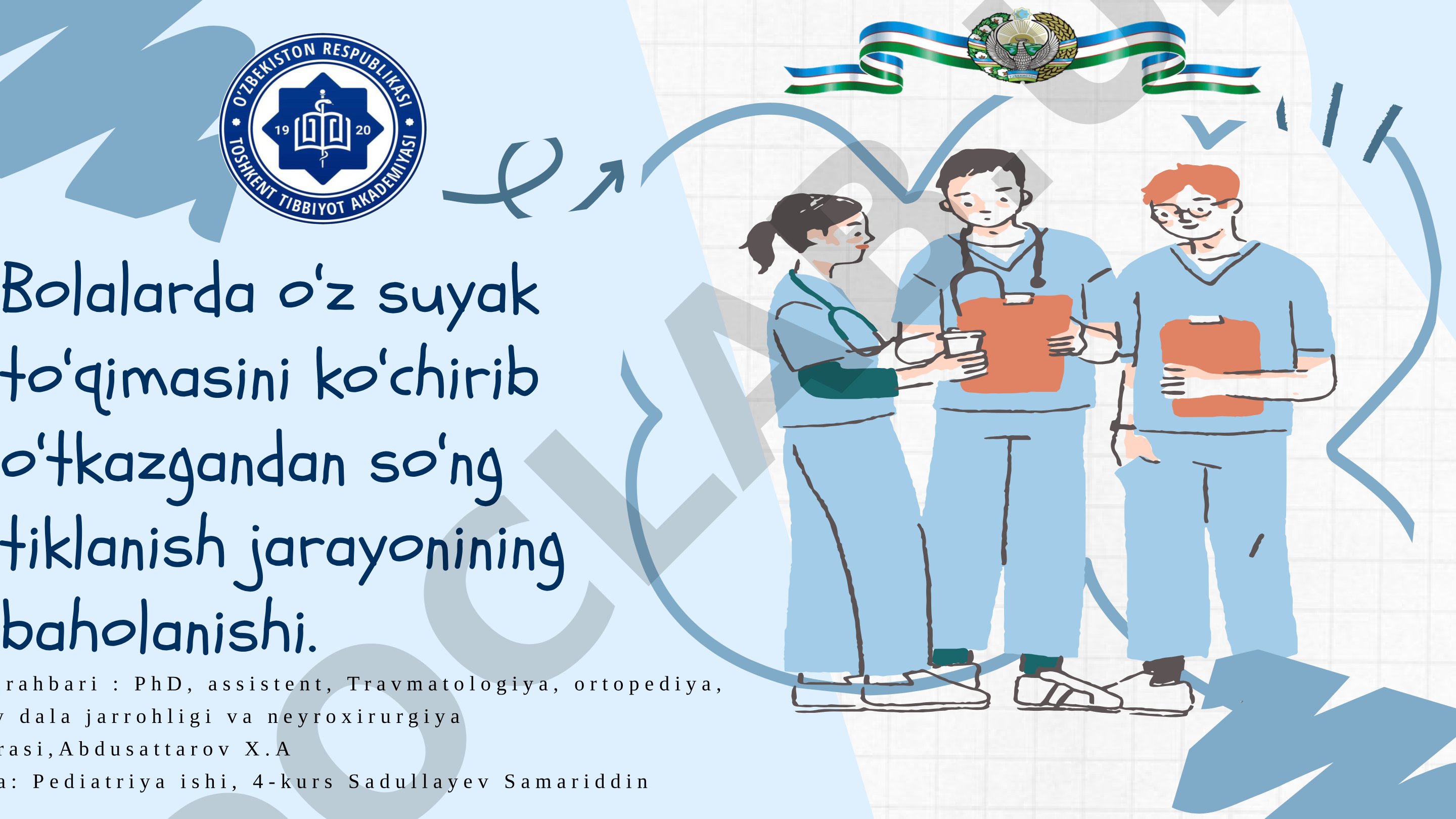 Bolalarda o‘z suyak to‘qimasini ko‘chirib o‘tkazgandan so‘ng tiklanish jarayonining baholanishi