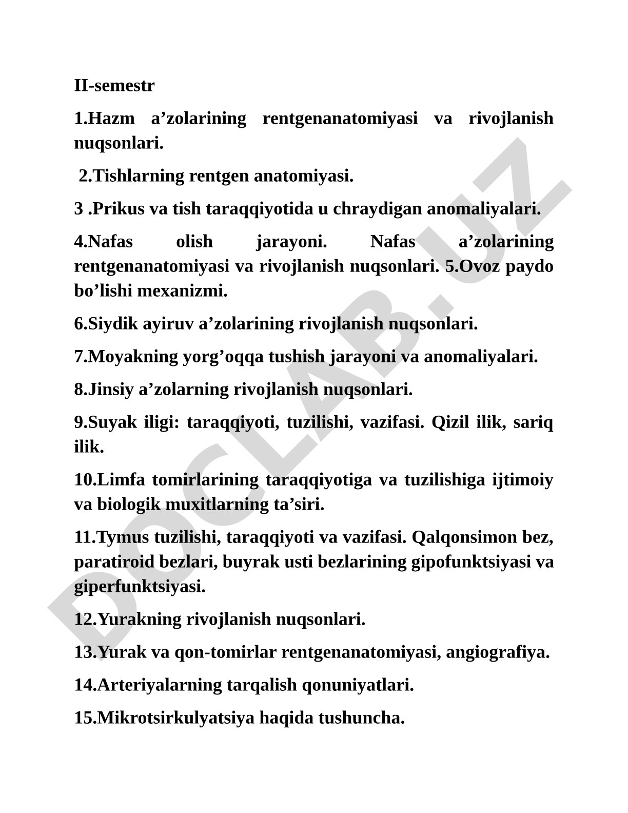 Hazm, nafas, siydik ayirish va yurak a'zolarining rentgenanatomiyasi va rivojlanish nuqsonlari