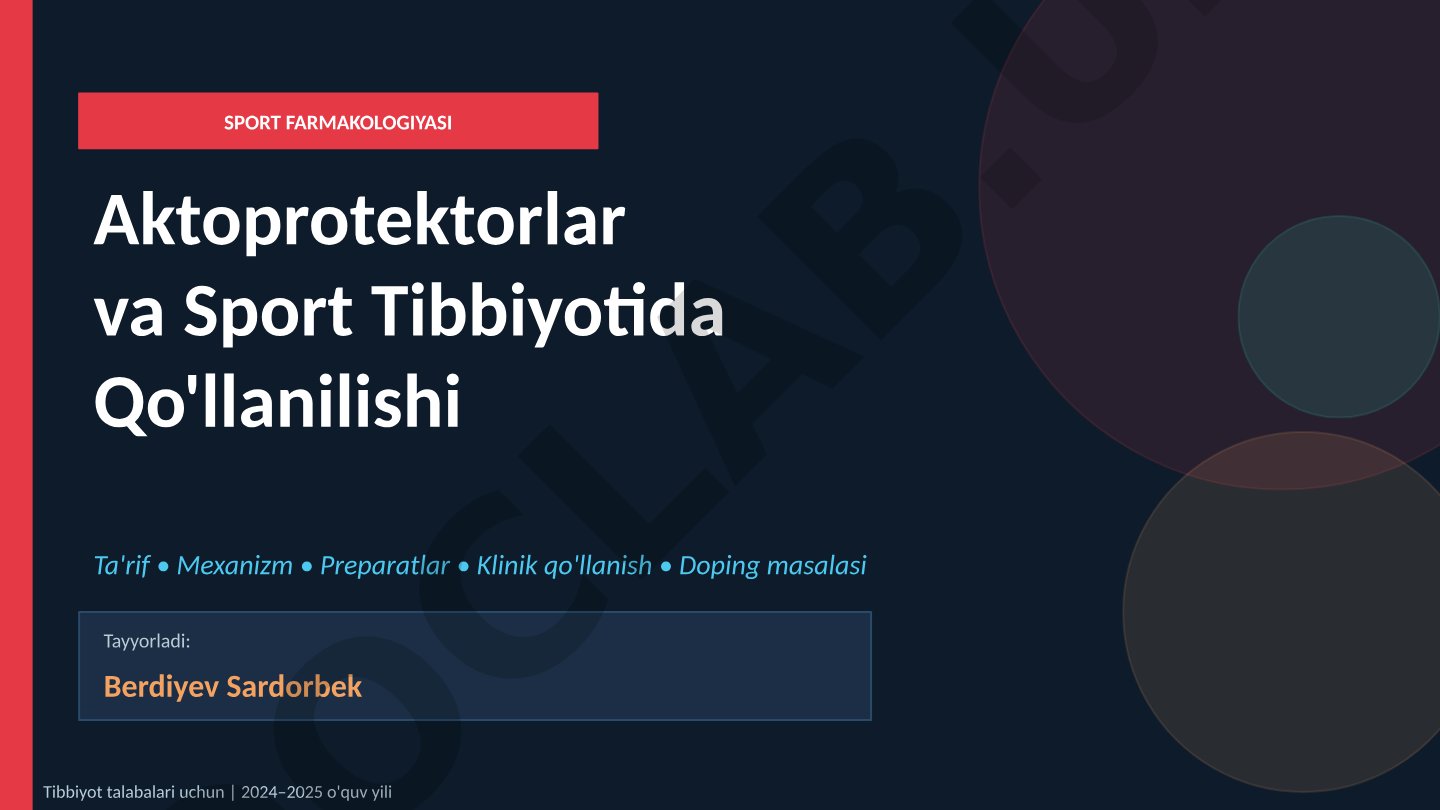 Sport farmakologiyasi: Aktoprotektorlar va sport tibbiyotida qo'llanilishi