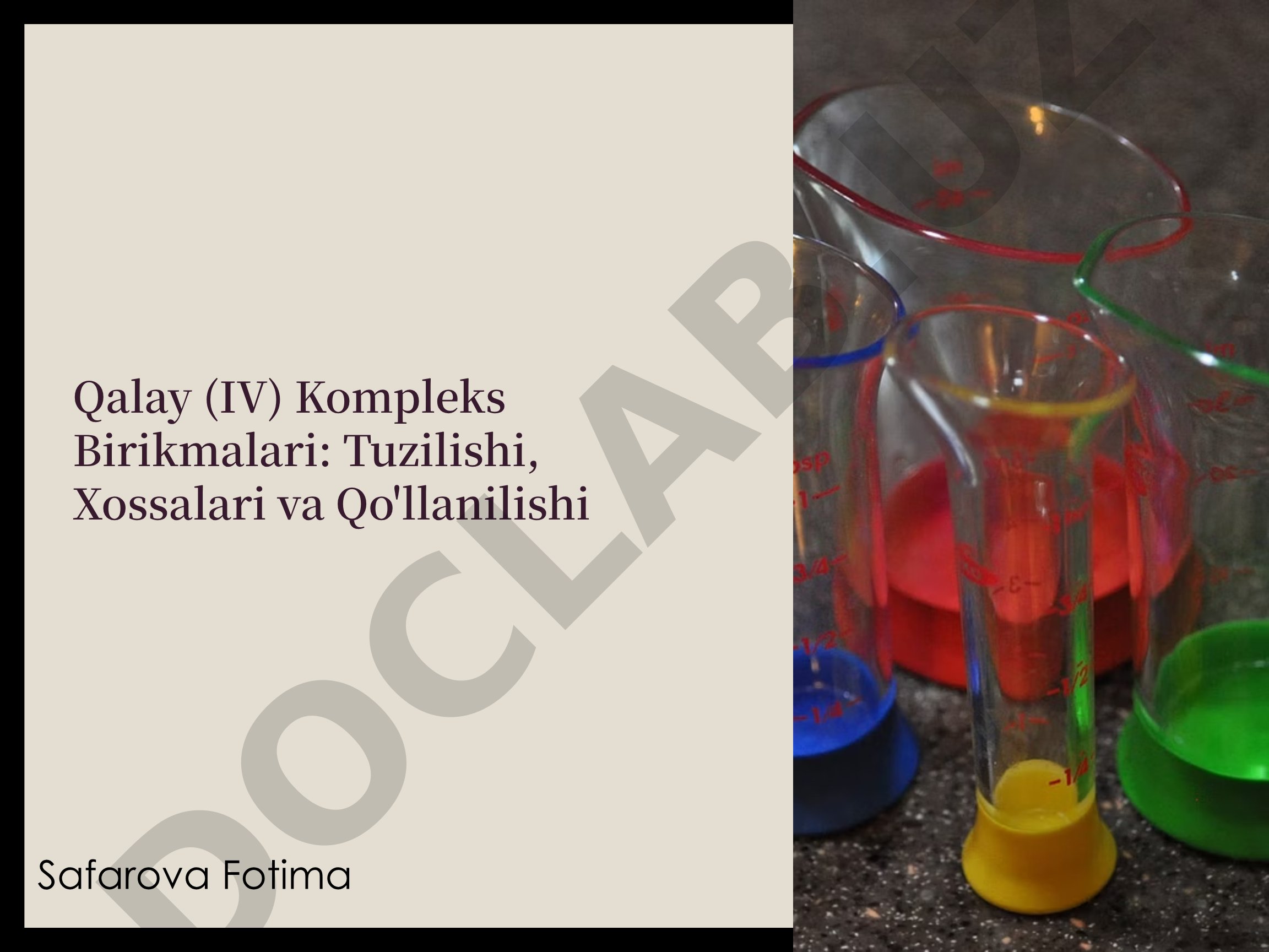 Qalay (IV) Kompleks Birikmalari: Tuzilishi, Xossalari va Qo'llanilishi