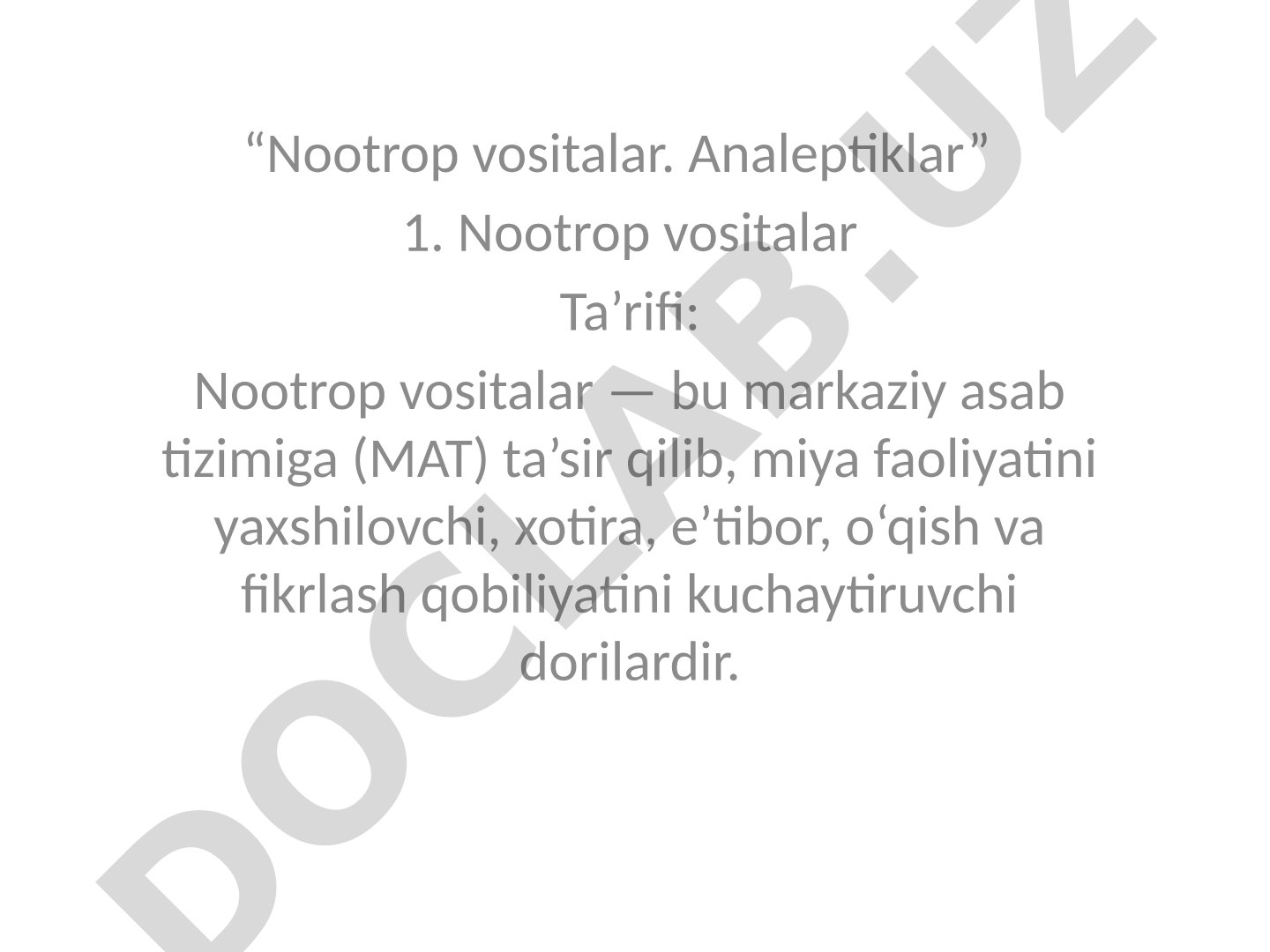 Nootrop vositalar. Analeptiklar