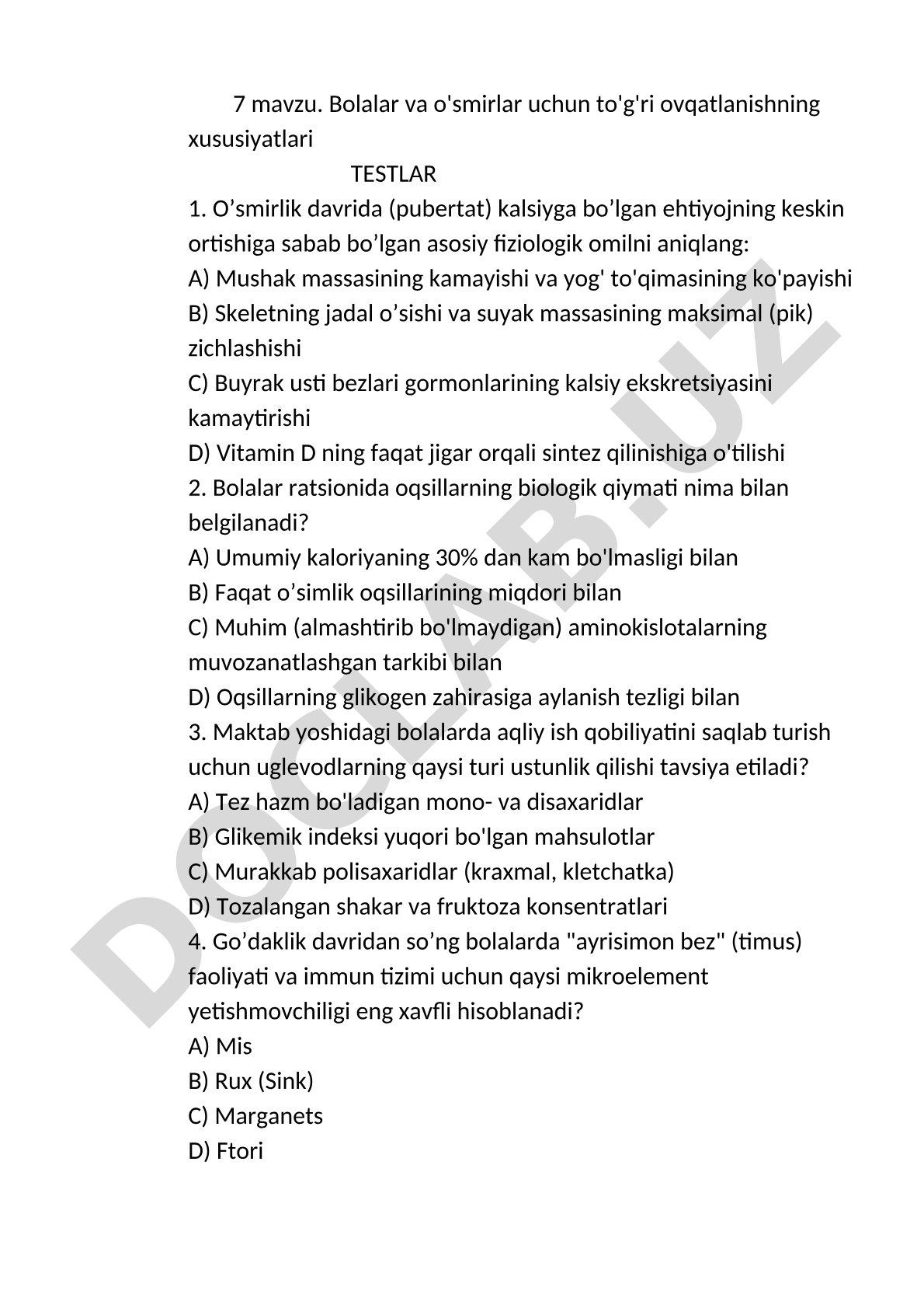 Bolalar va o'smirlar uchun to'g'ri ovqatlanishning xususiyatlari