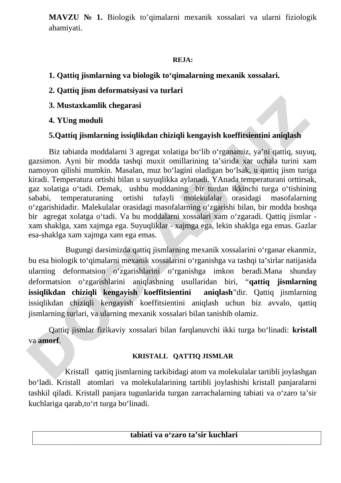 Biologik to’qimalarni mexanik xossalari va ularni fiziologik ahamiyati