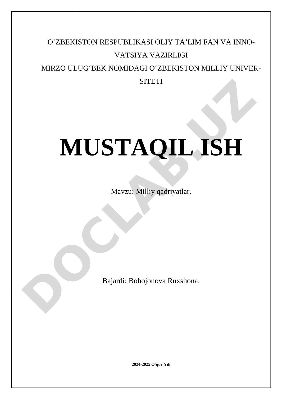 Milliy qadriyatlar