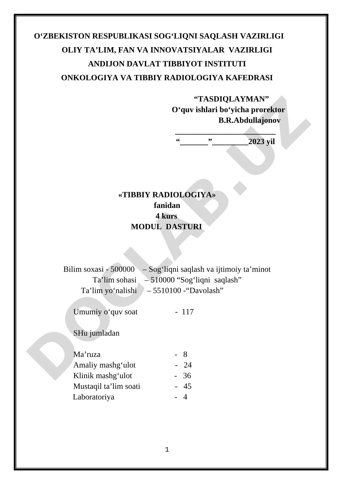 Tibbiy radiologiya fanidan 4 kurs modul dasturi