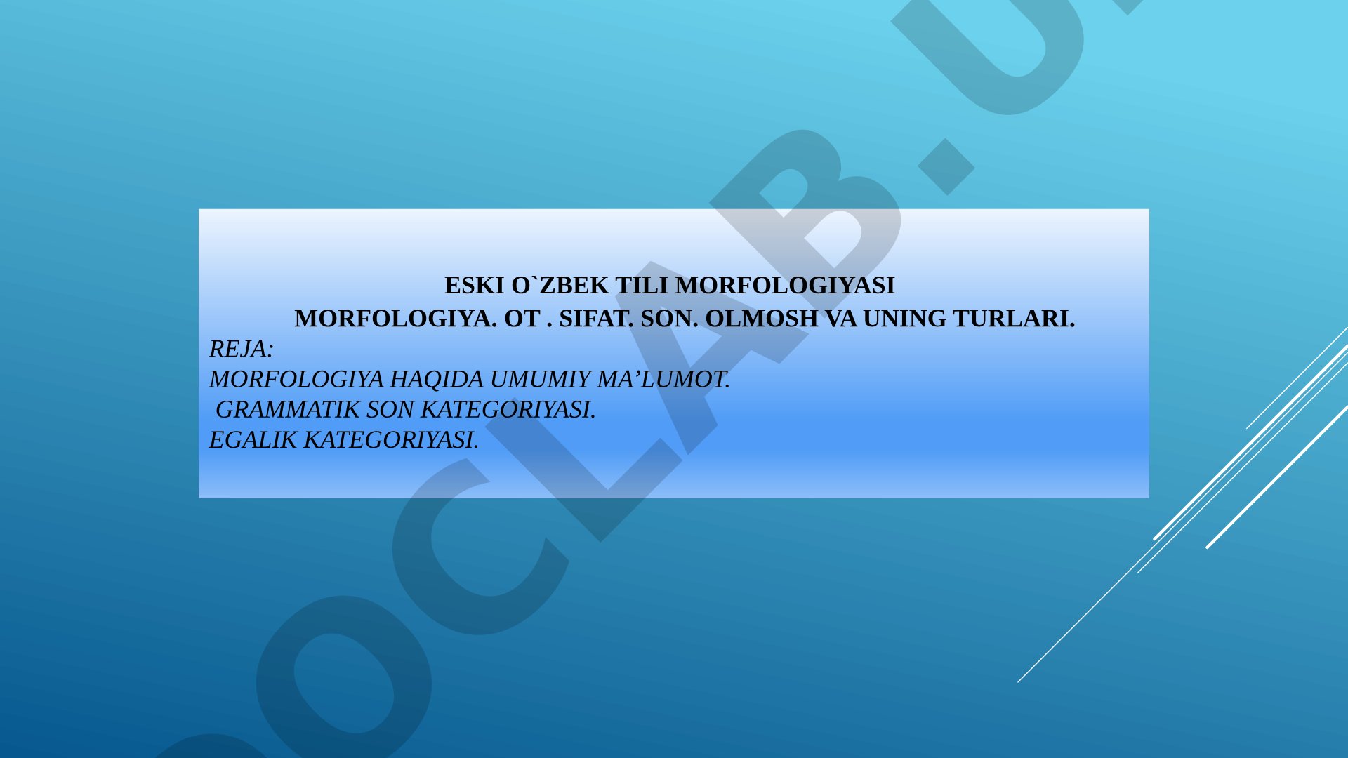 Eski o'zbek tili morfologiyasi: ot, sifat, son, olmosh