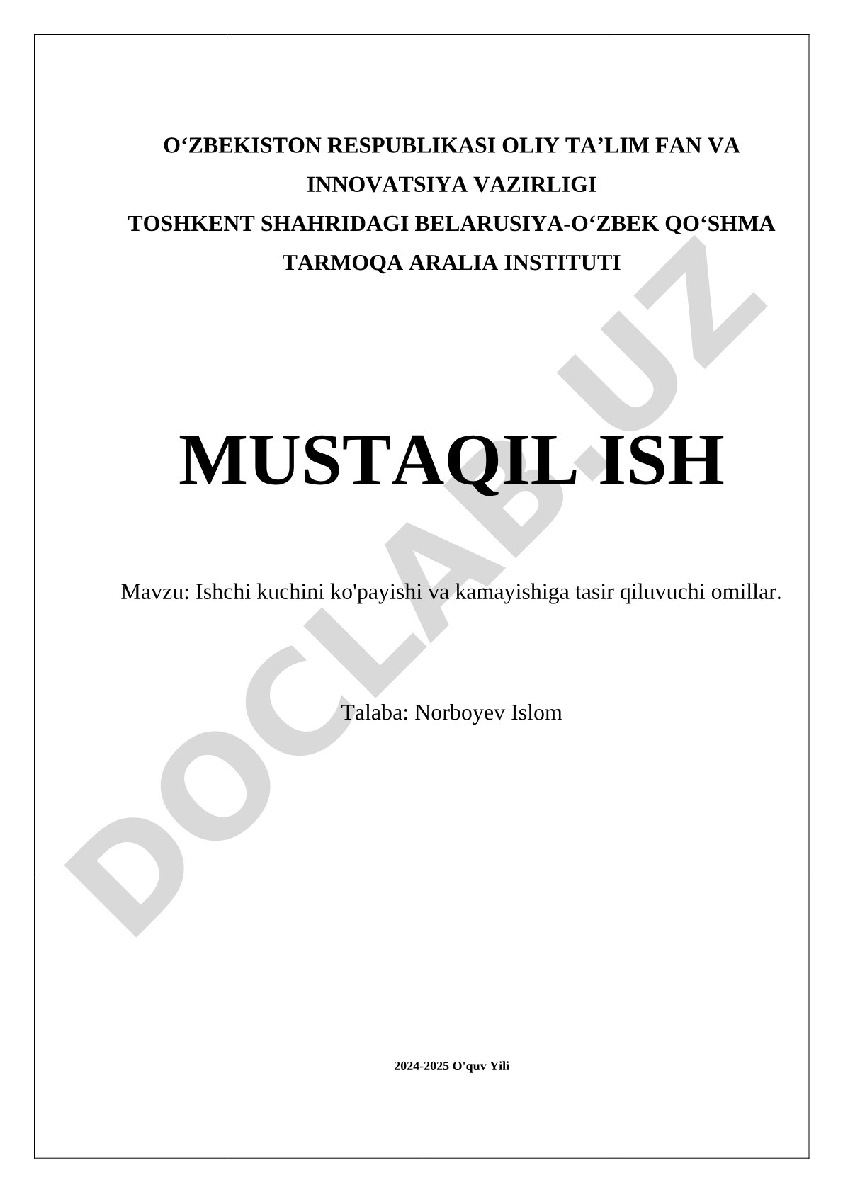 Ishchi kuchini ko'payishi va kamayishiga tasir qiluvchi omillar