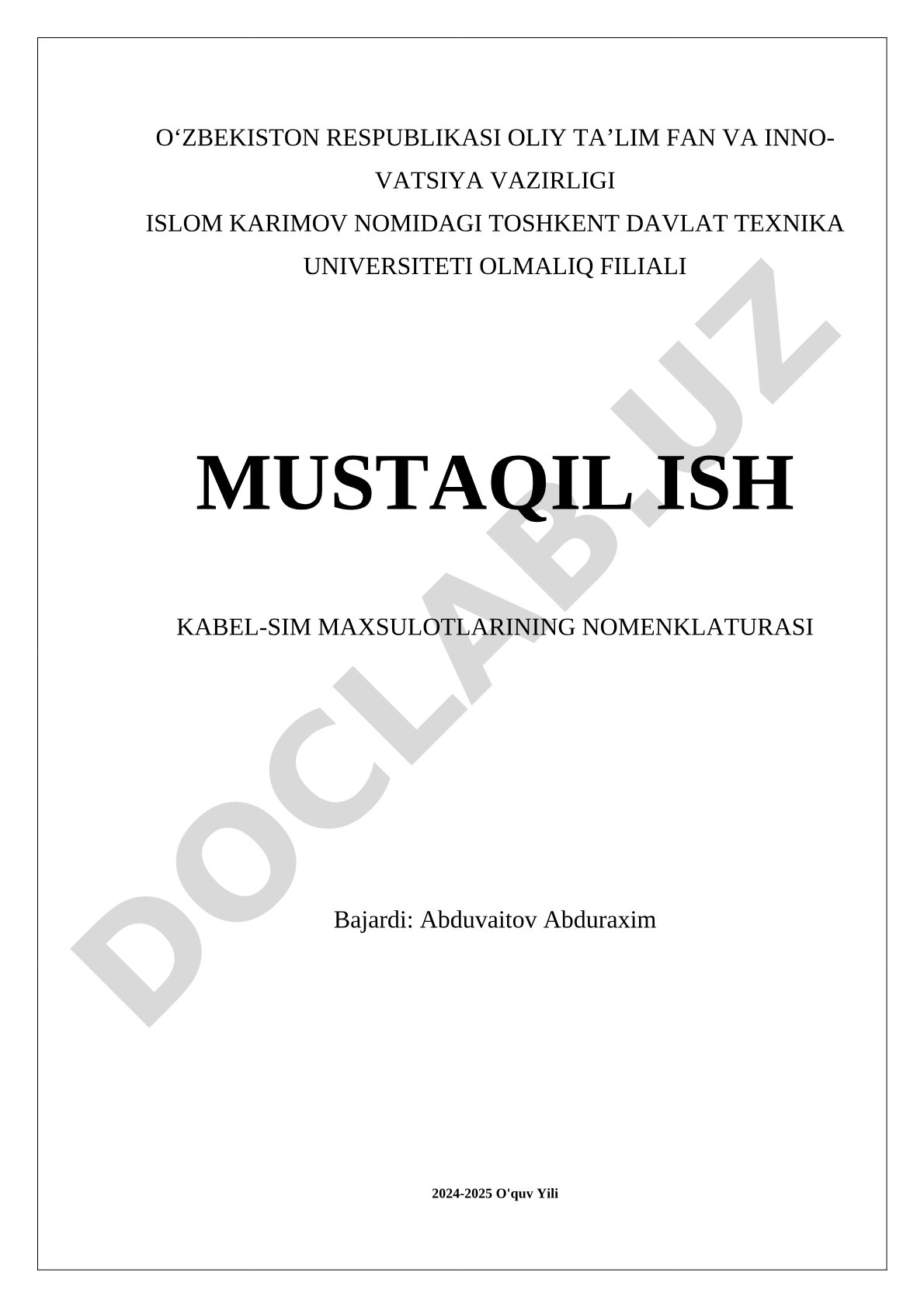 Kabel-sim maxsulotlarining nomenklaturasi