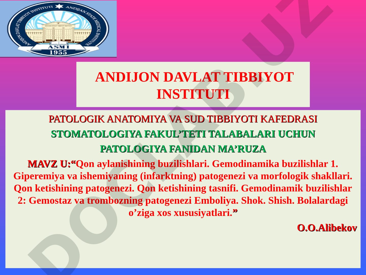 Qon aylanishining buzilishlari. Gemodinamika buzilishlar