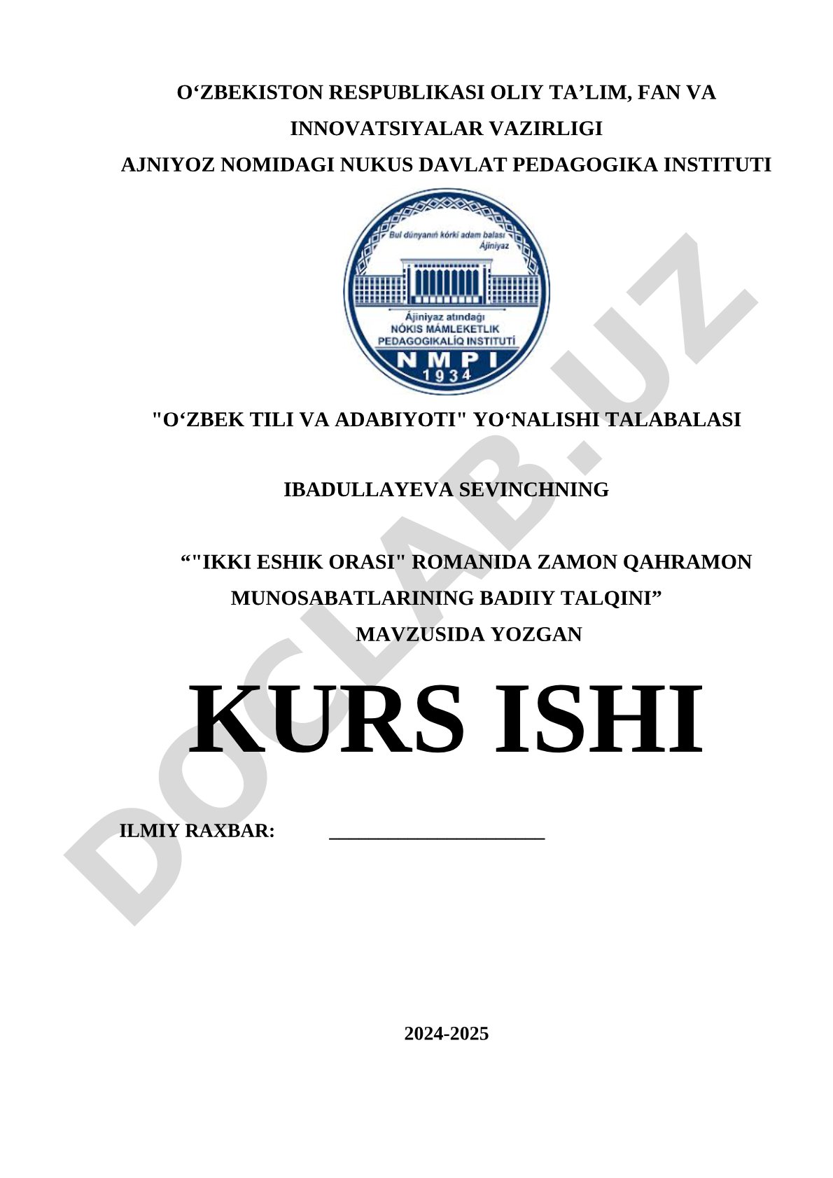 Ikki eshik orasi romanida zamon qahramon munosabatlarining badiiy talqini