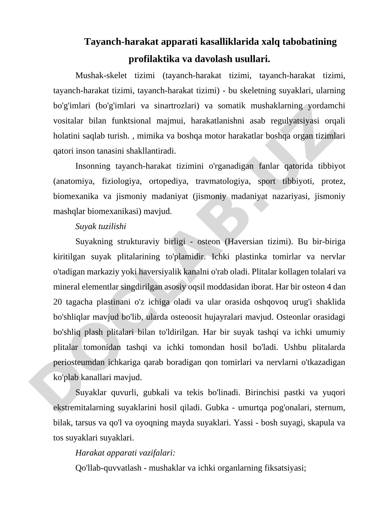 Tayanch-harakat apparati kasalliklarida xalq tabobatining profilaktika va davolash usullari