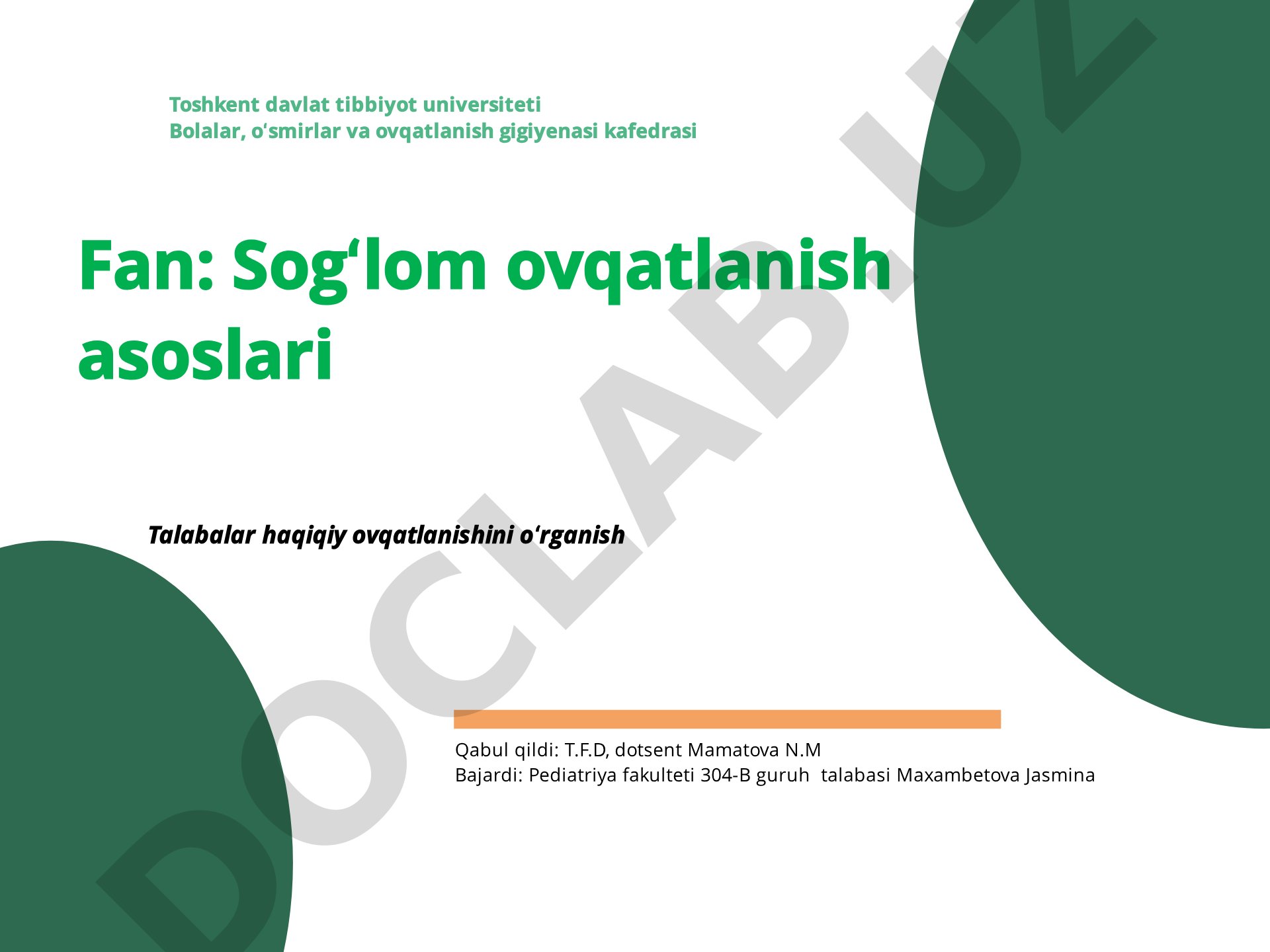 Talabalar haqiqiy ovqatlanishini o'rganish