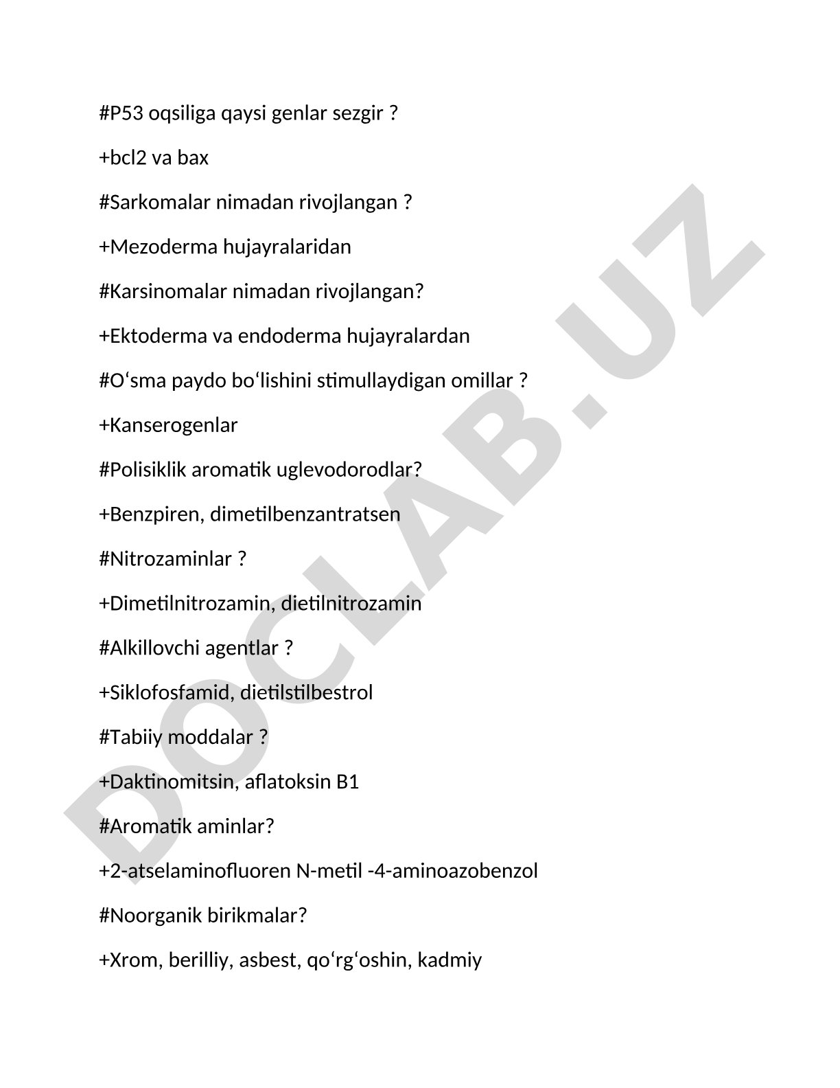 P53 oqsiliga sezgir genlar va sarkoma, karsinoma rivojlanishi