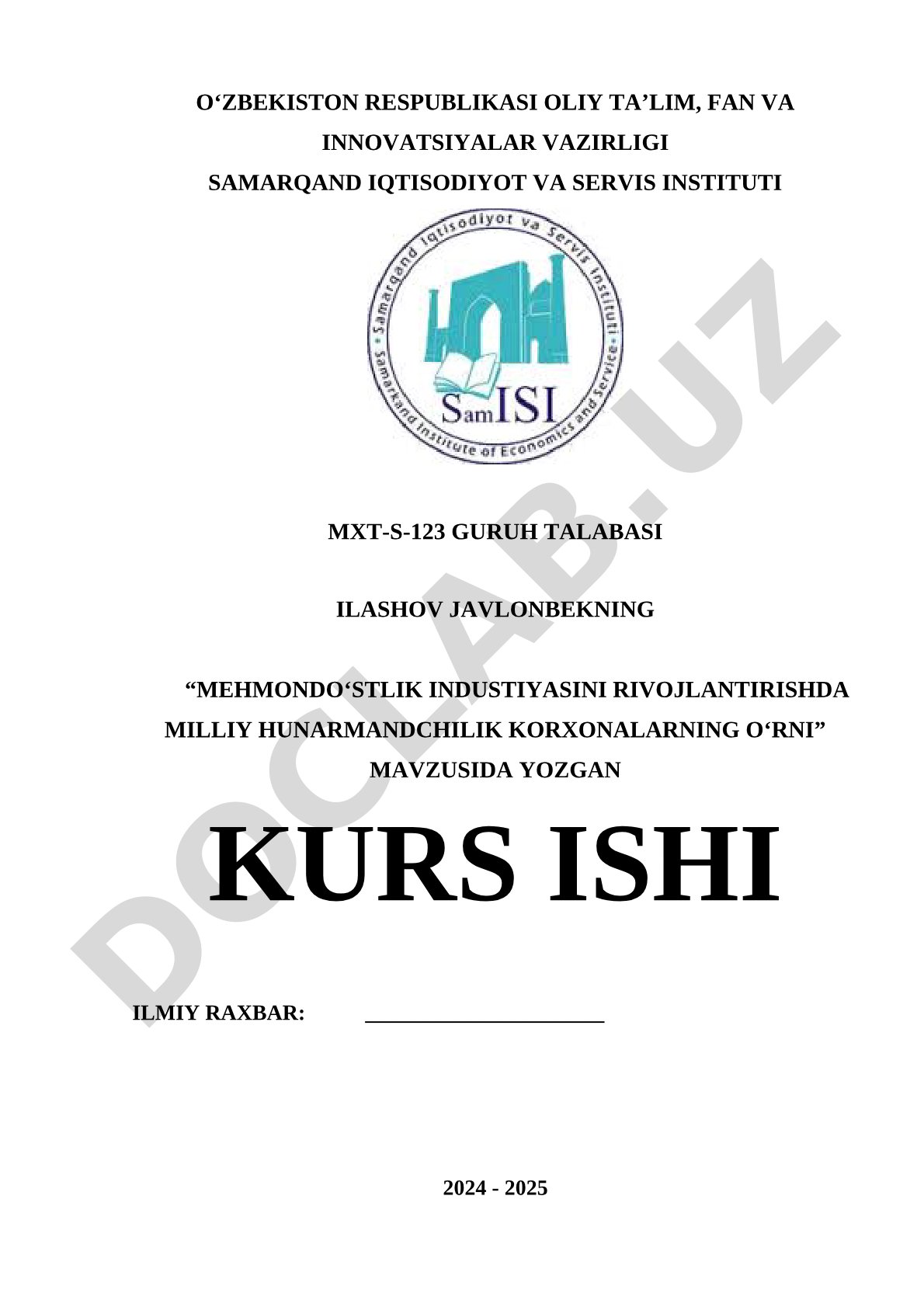 Mehmondoʻstlik industriyasini rivojlantirishda milliy hunarmandchilik korxonalarning oʻrni