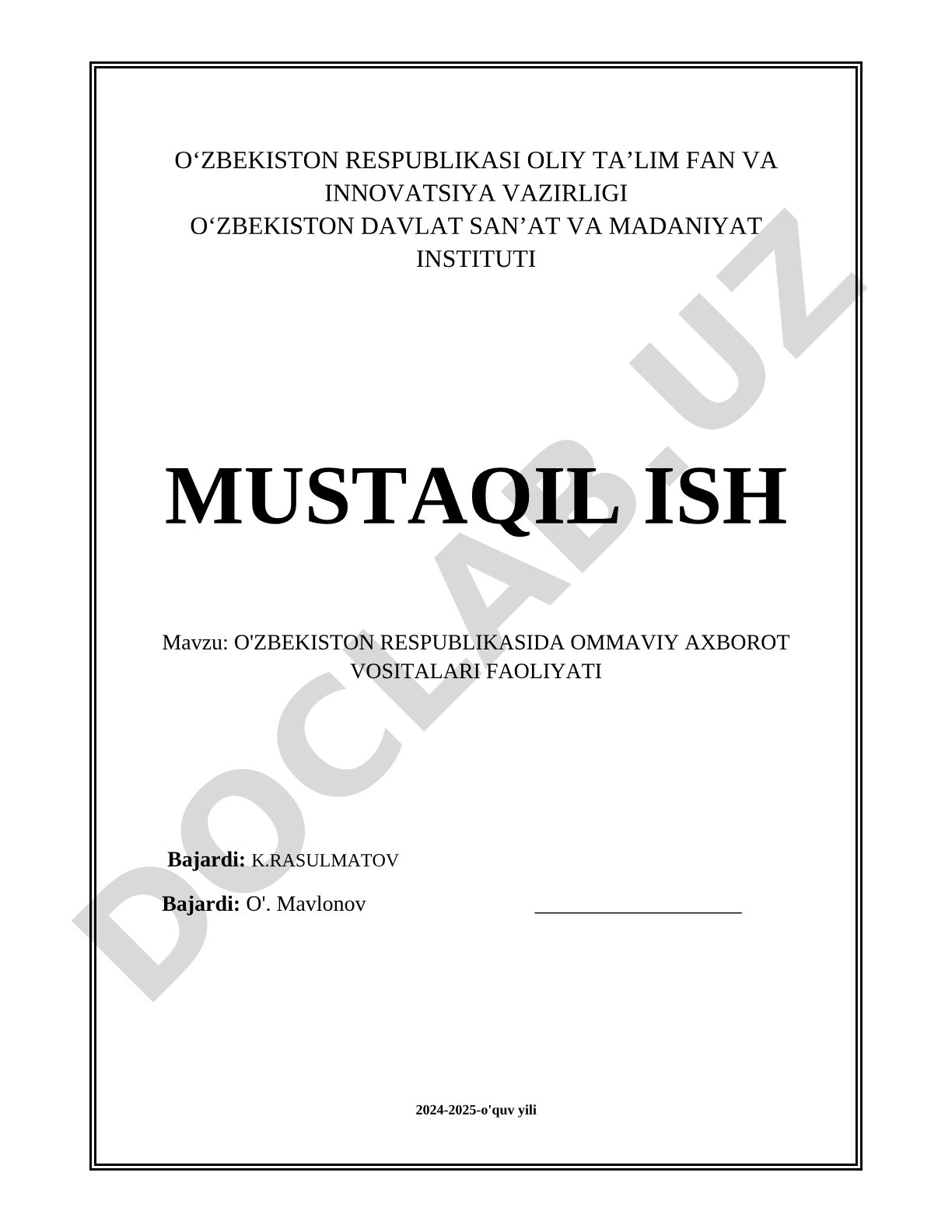 O'zbekiston Respublikasida ommaviy axborot vositalari faoliyati