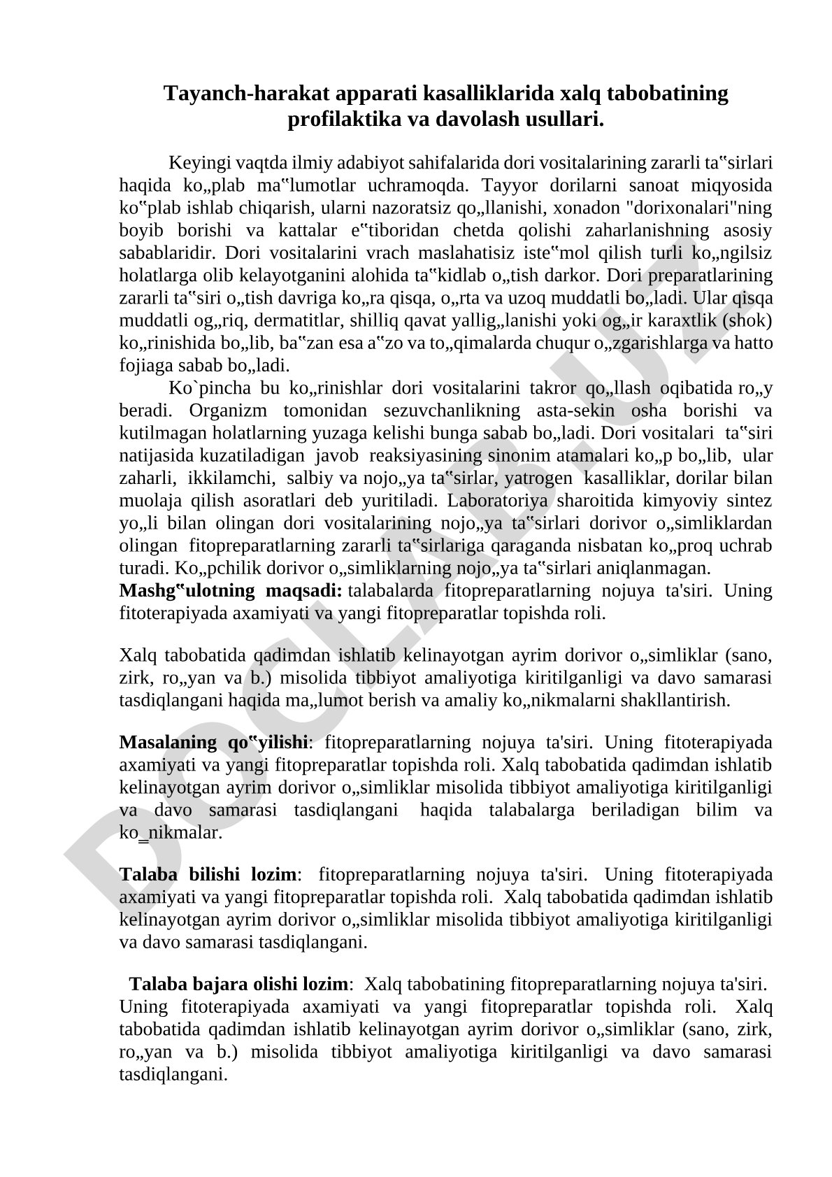 Tayanch-harakat apparati kasalliklarida xalq tabobatining profilaktika va davolash usullari