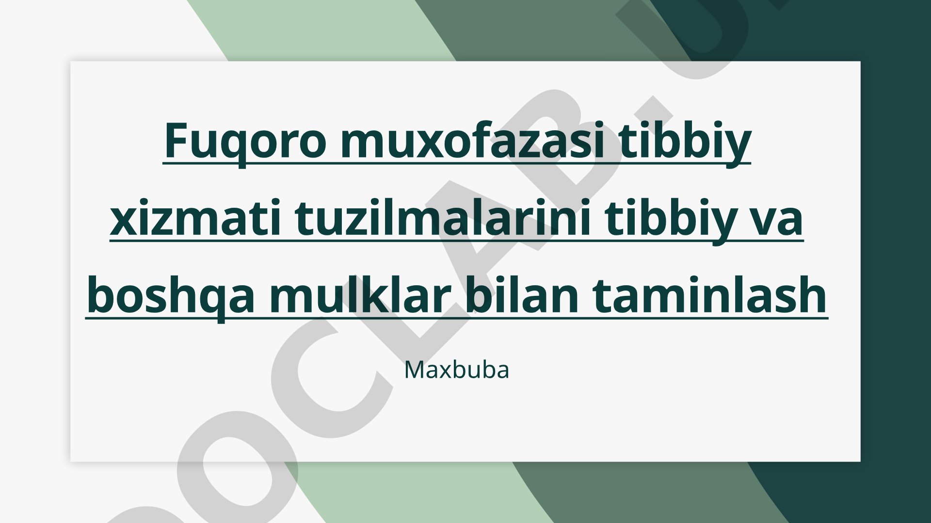 Fuqoro muhofazasi tibbiy xizmati tuzilmalarini tibbiy va boshqa mulklar bilan ta'minlash