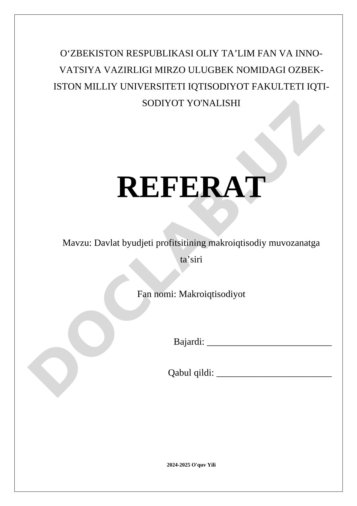 Davlat byudjeti profitsitining makroiqtisodiy muvozanatga ta'siri