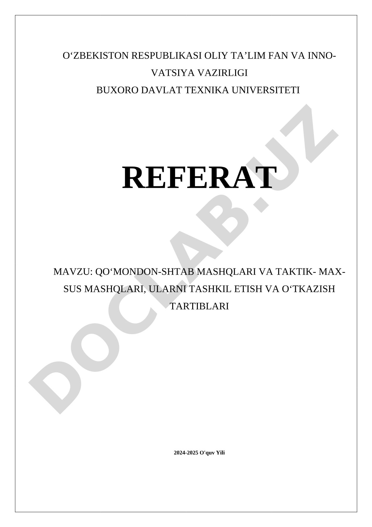 Qoʻmondon-shtab mashqlari va taktik-maxsus mashqlari, ularni tashkil etish va oʻtkazish tartiblari