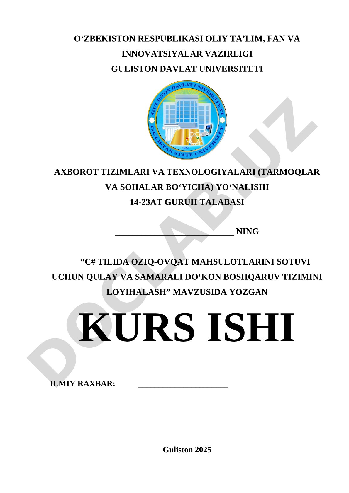 C# tilida oziq-ovqat mahsulotlarini sotuvi uchun qulay va samarali do'kon boshqaruv tizimini loyihalash