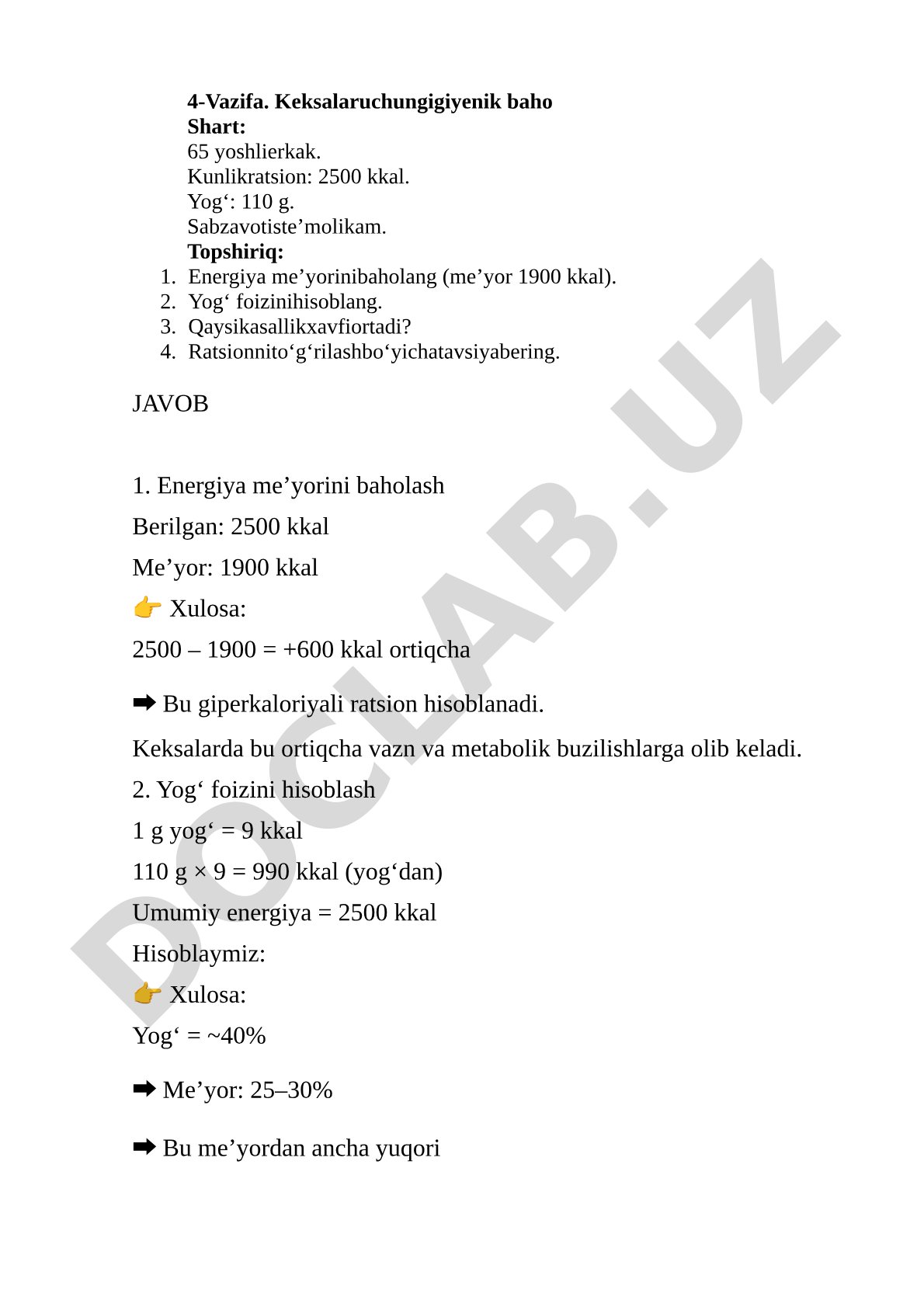 Keksalar uchun gigiyenik baho